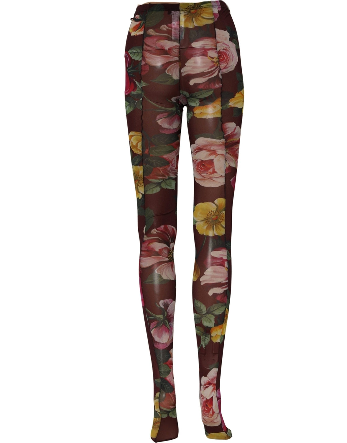 Maroon Floral Print Tights Sheer Stockings Socks
