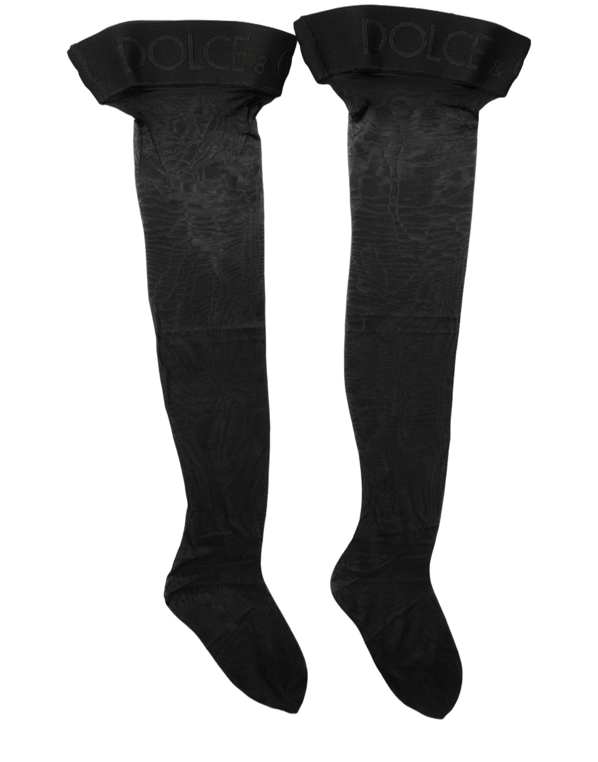 Black Nylon Logo Calf Long Women Accessory Socks