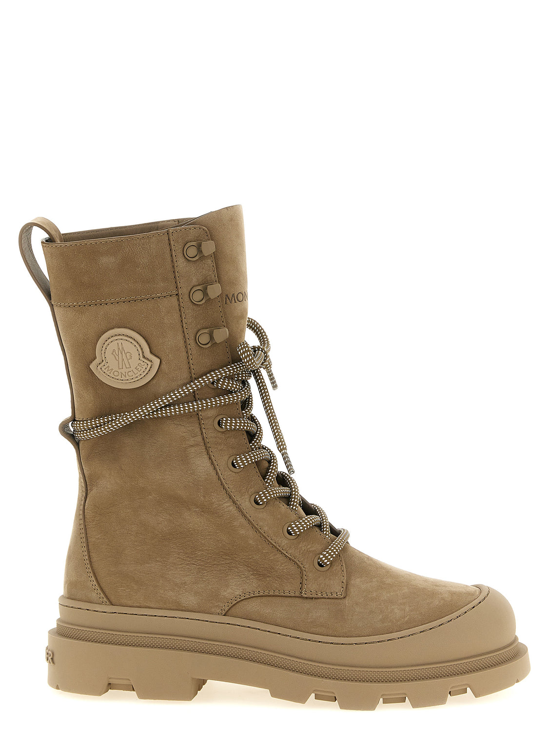 Beige Leather Lace-Up Boots