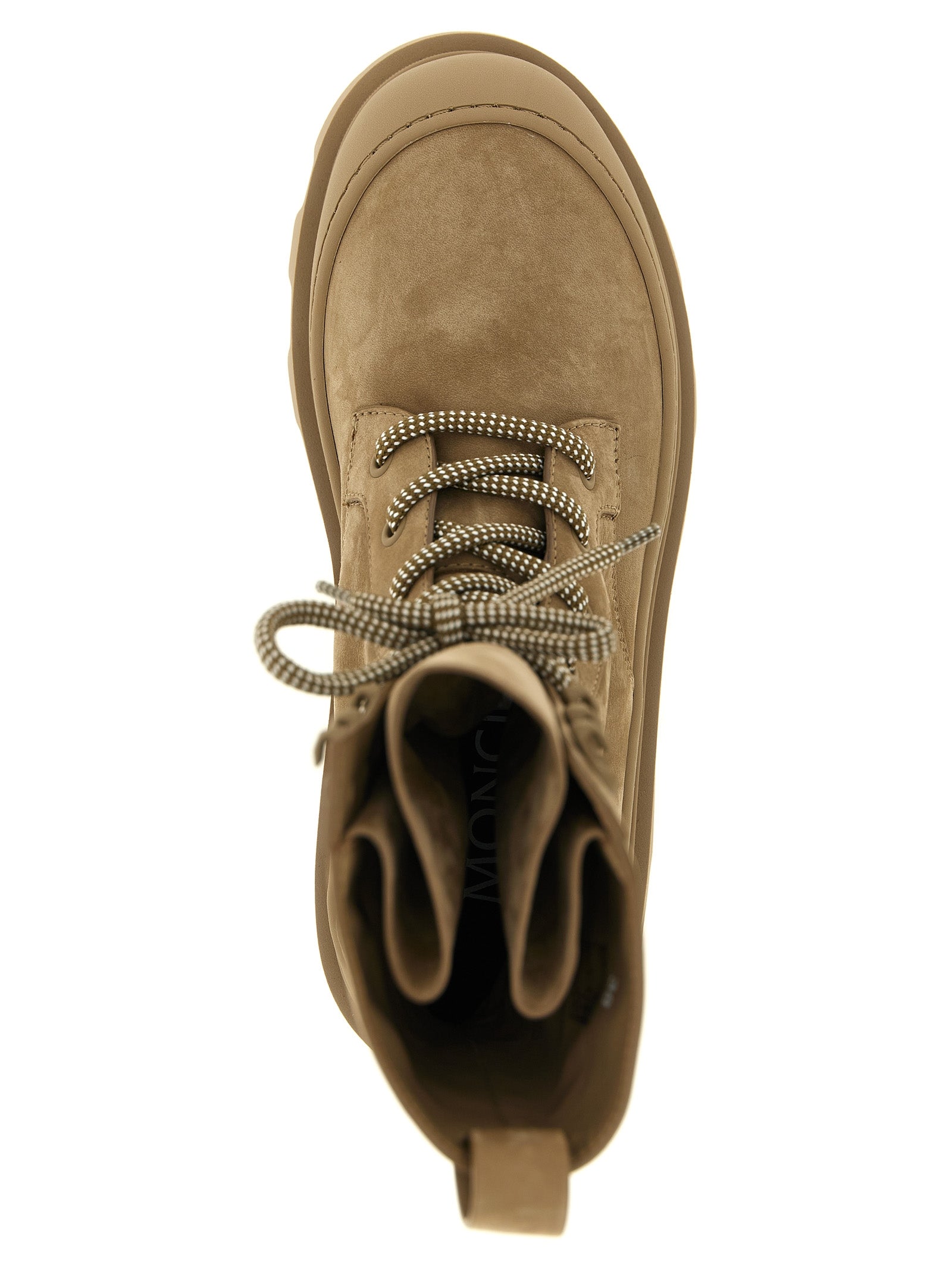 Beige Leather Lace-Up Boots