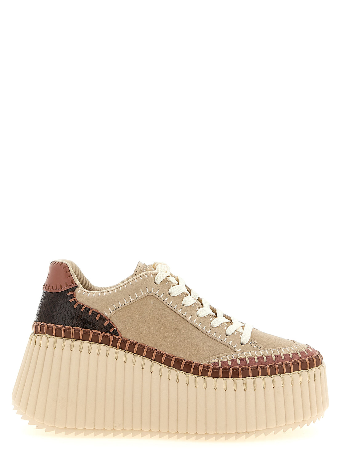 Beige Polyester Wedge Sandals