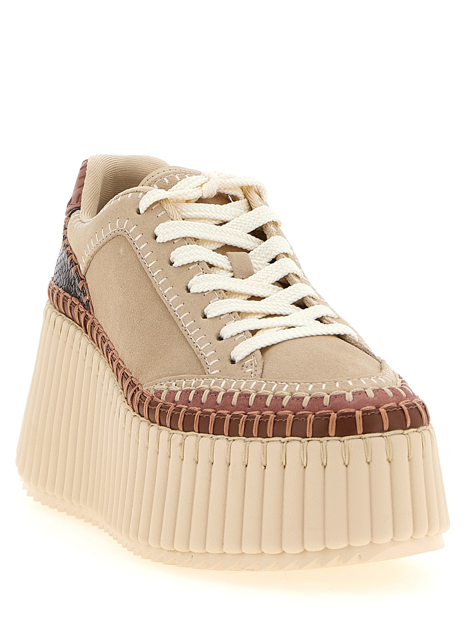 Beige Polyester Wedge Sandals