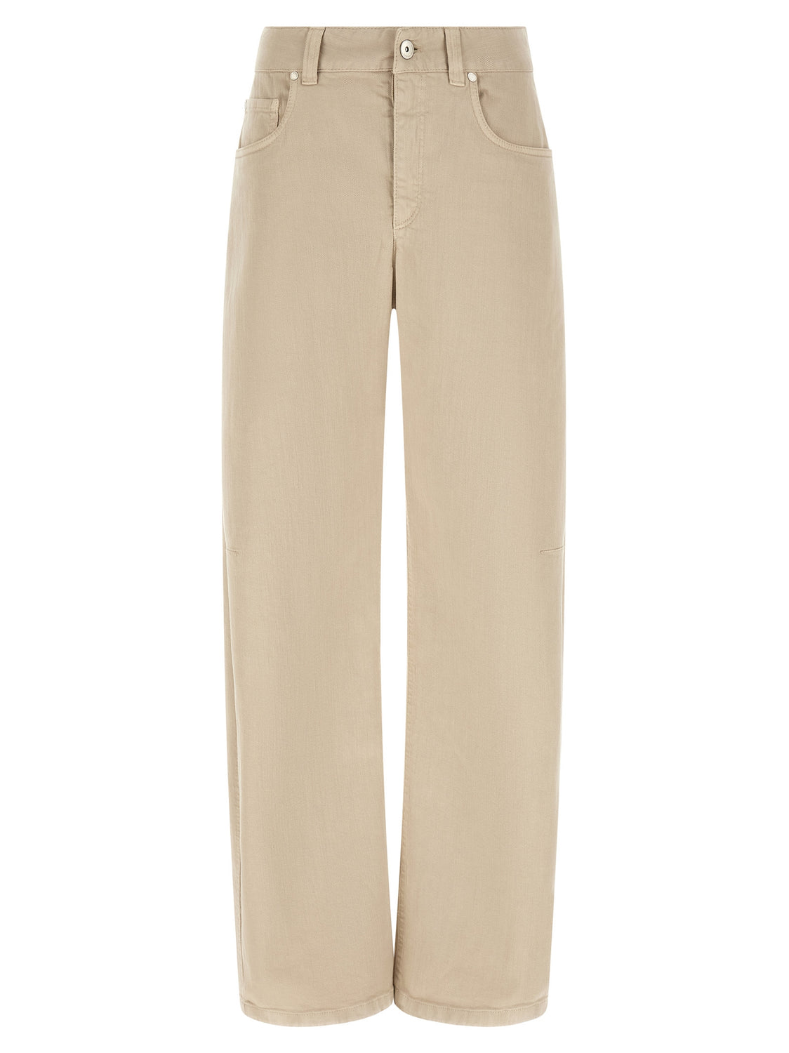 Beige Cotton Relaxed Fit Jeans