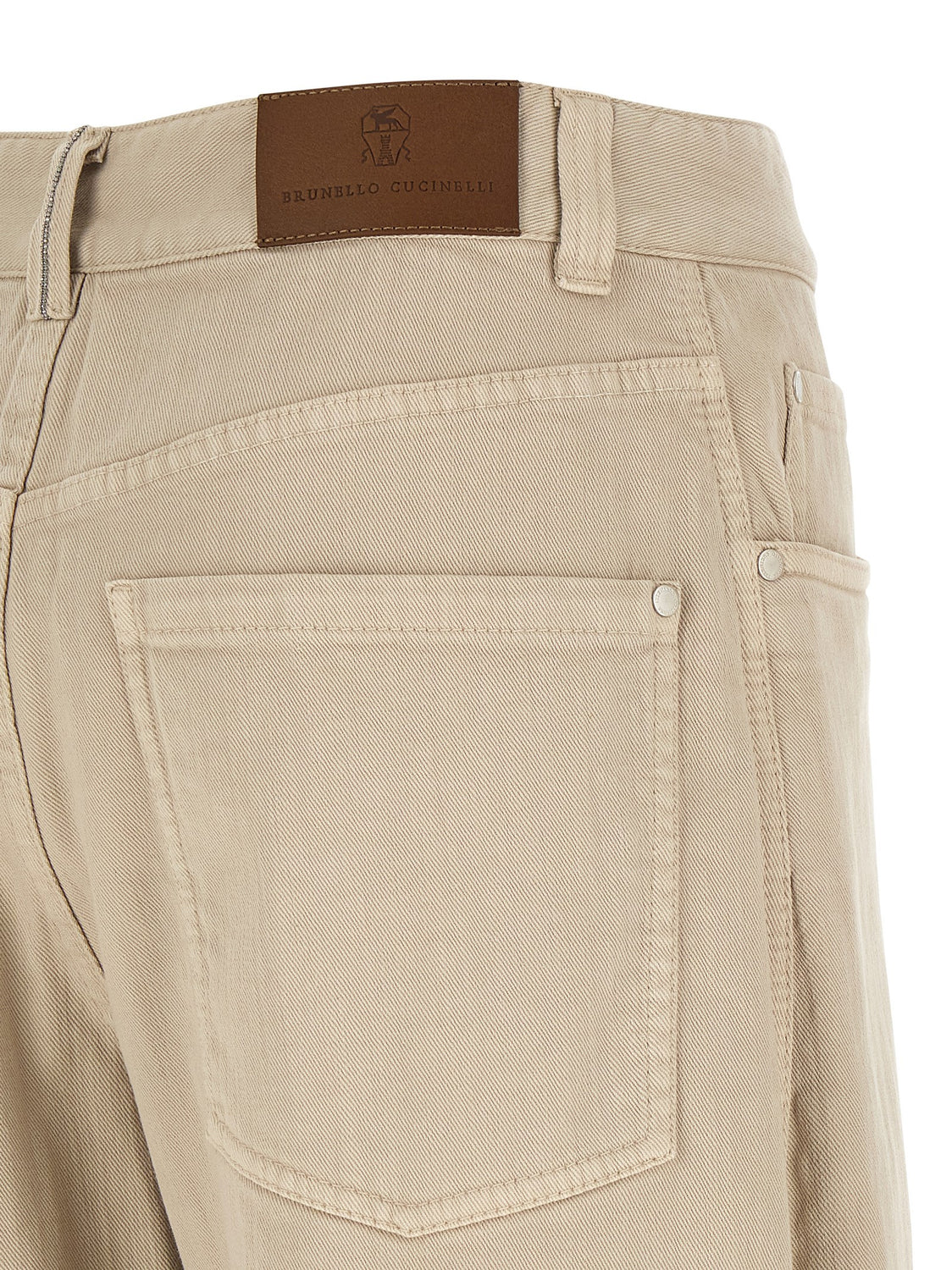 Beige Cotton Relaxed Fit Jeans