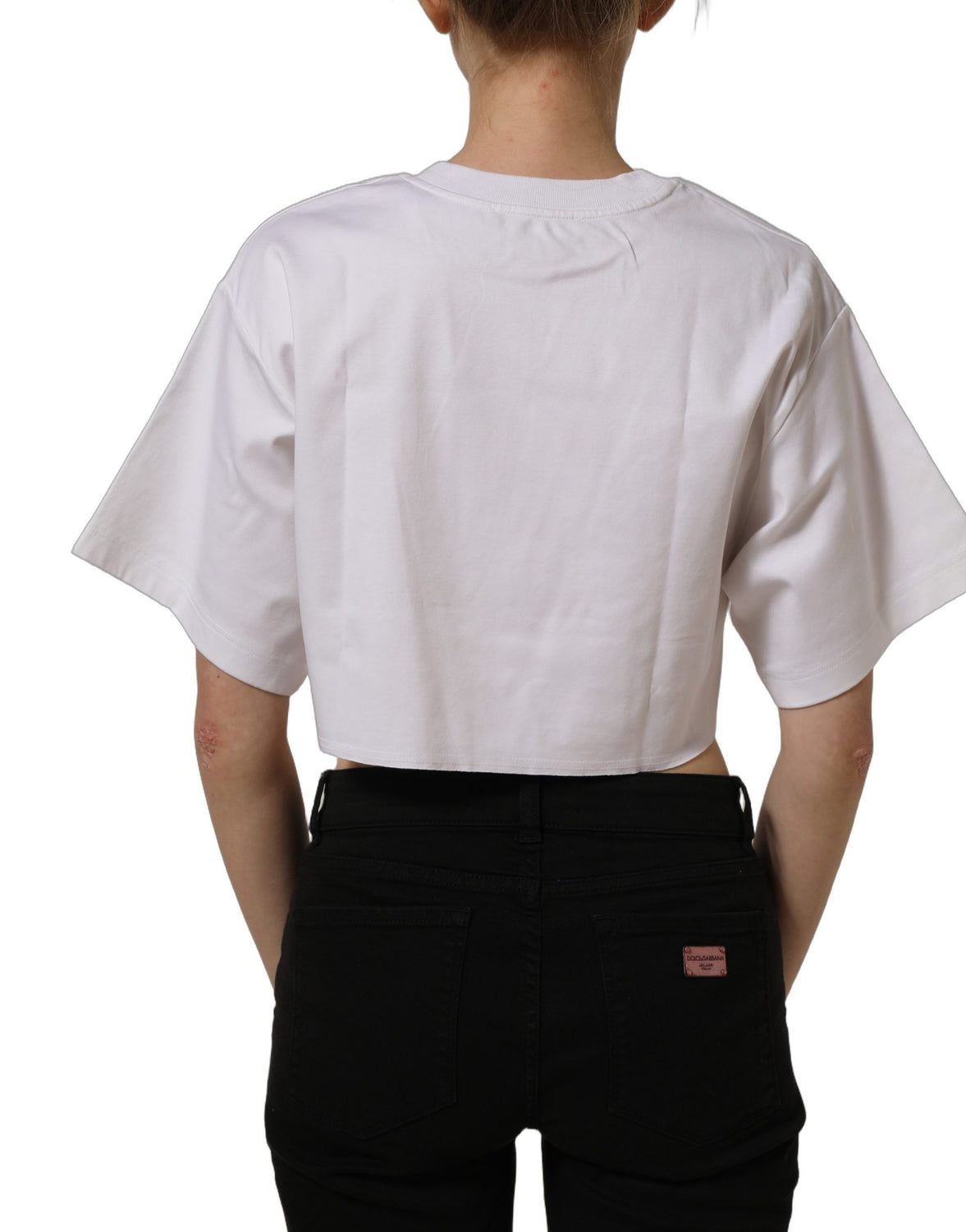 White Graphic Cotton Jersey Cropped T-shirt