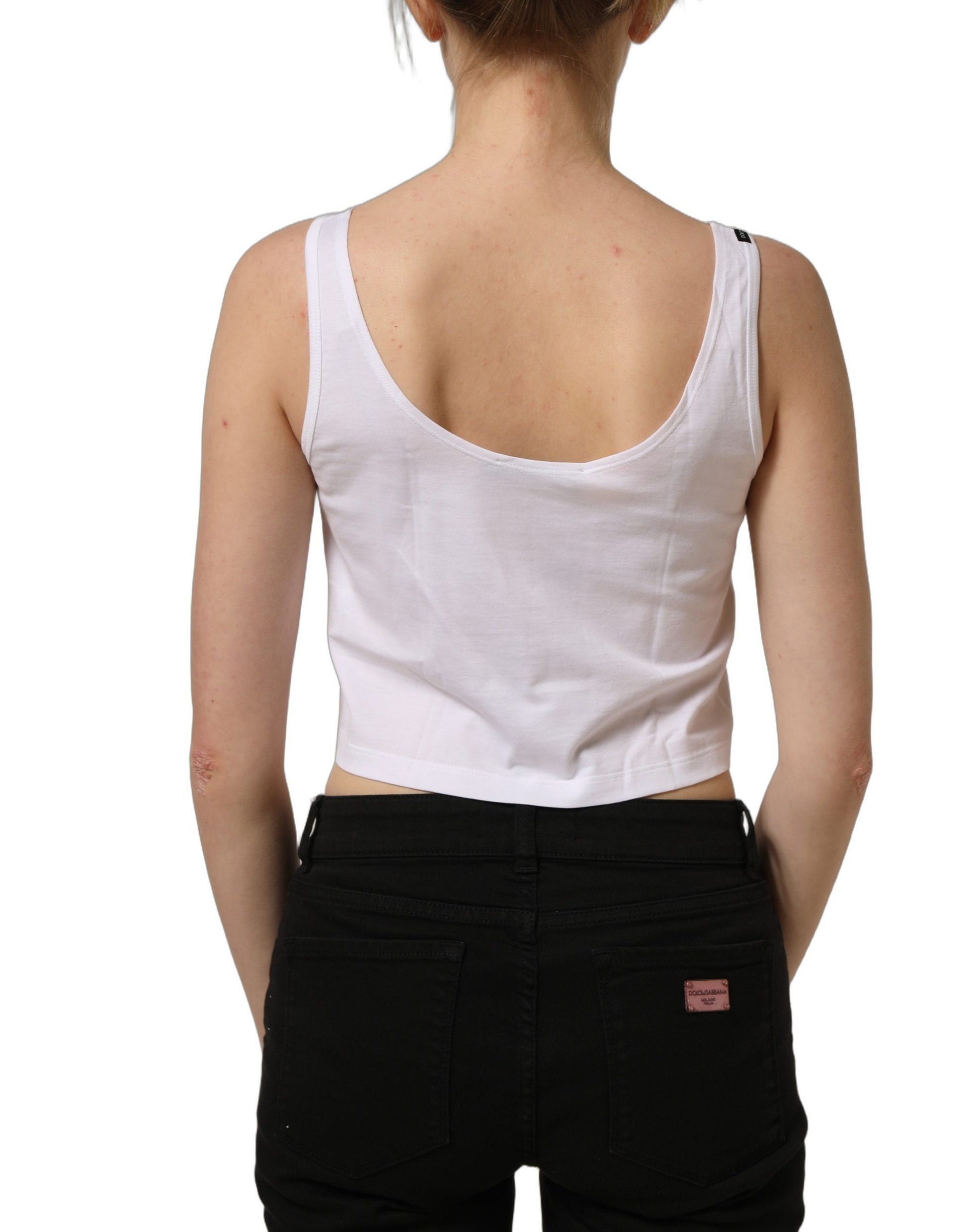 White Cotton Sleeveless Cropped Tank Top