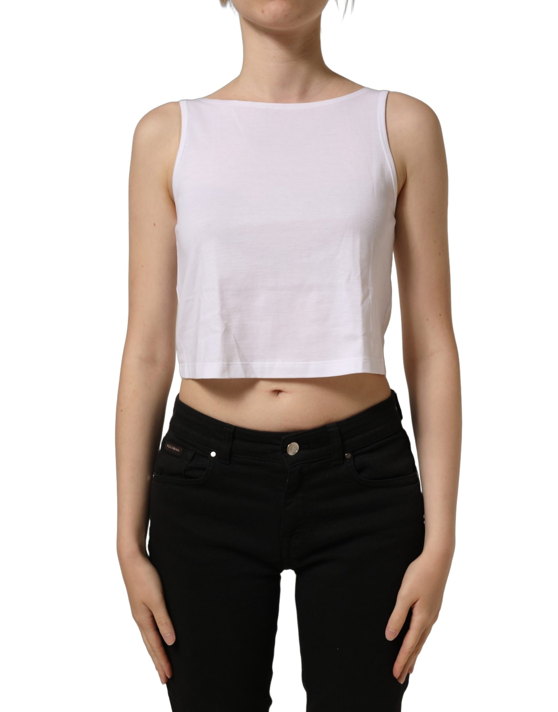 White Cotton Sleeveless Cropped Tank Top