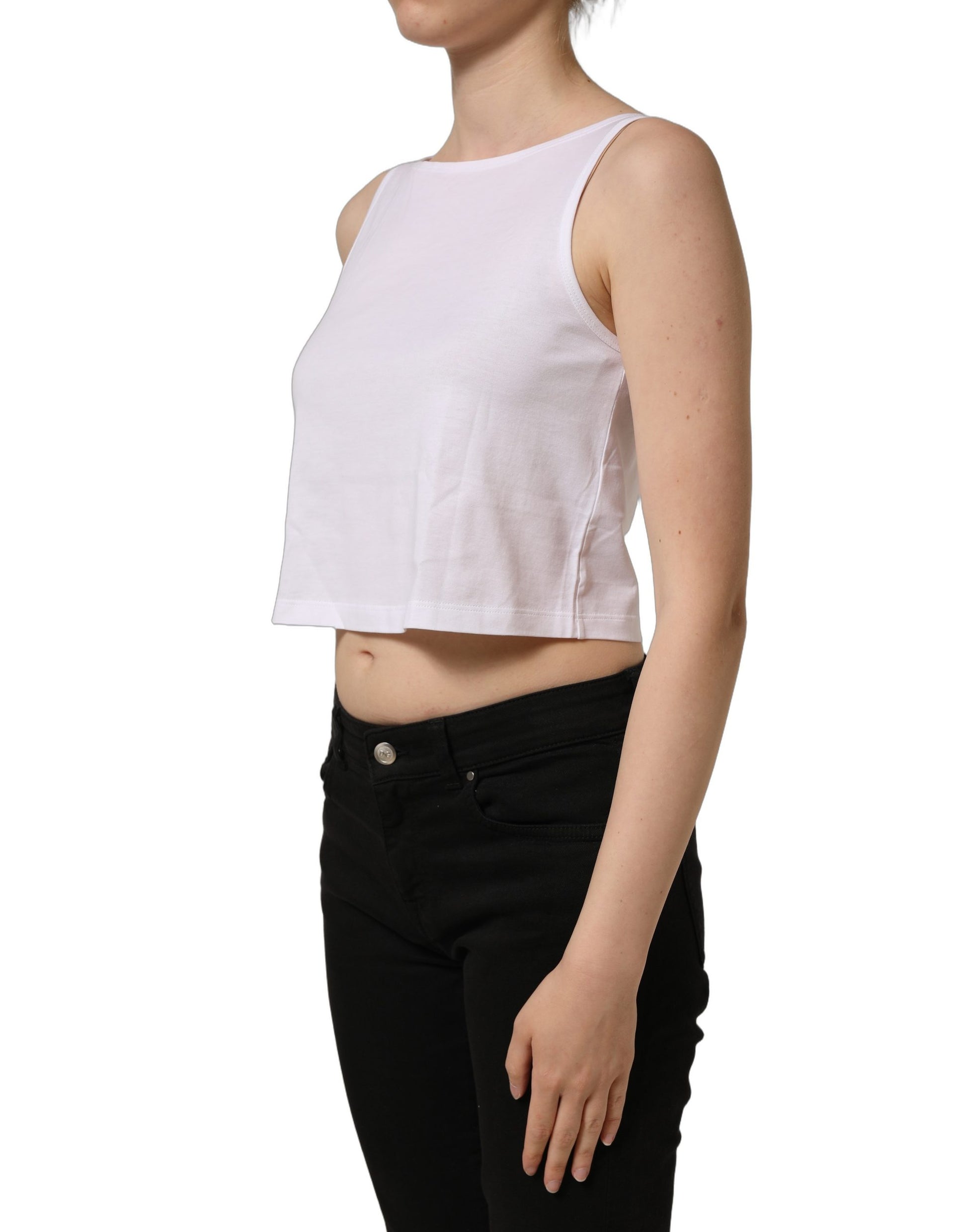 White Cotton Sleeveless Cropped Tank Top