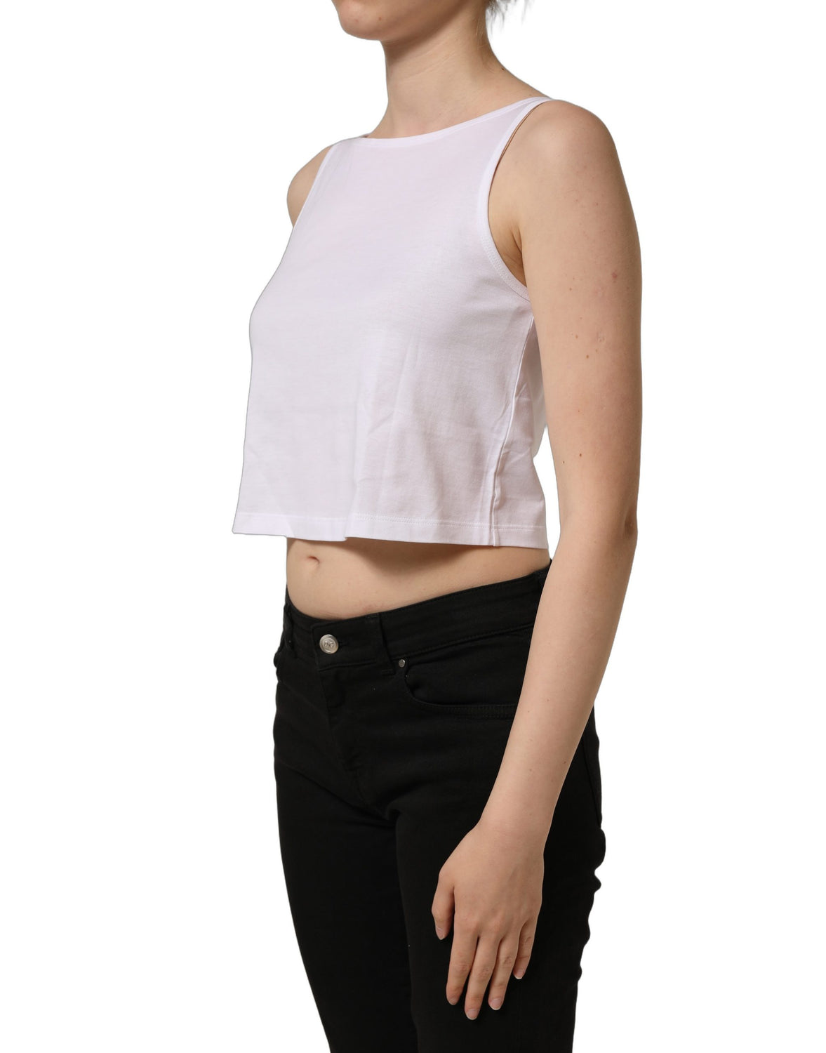 White Cotton Sleeveless Cropped Tank Top