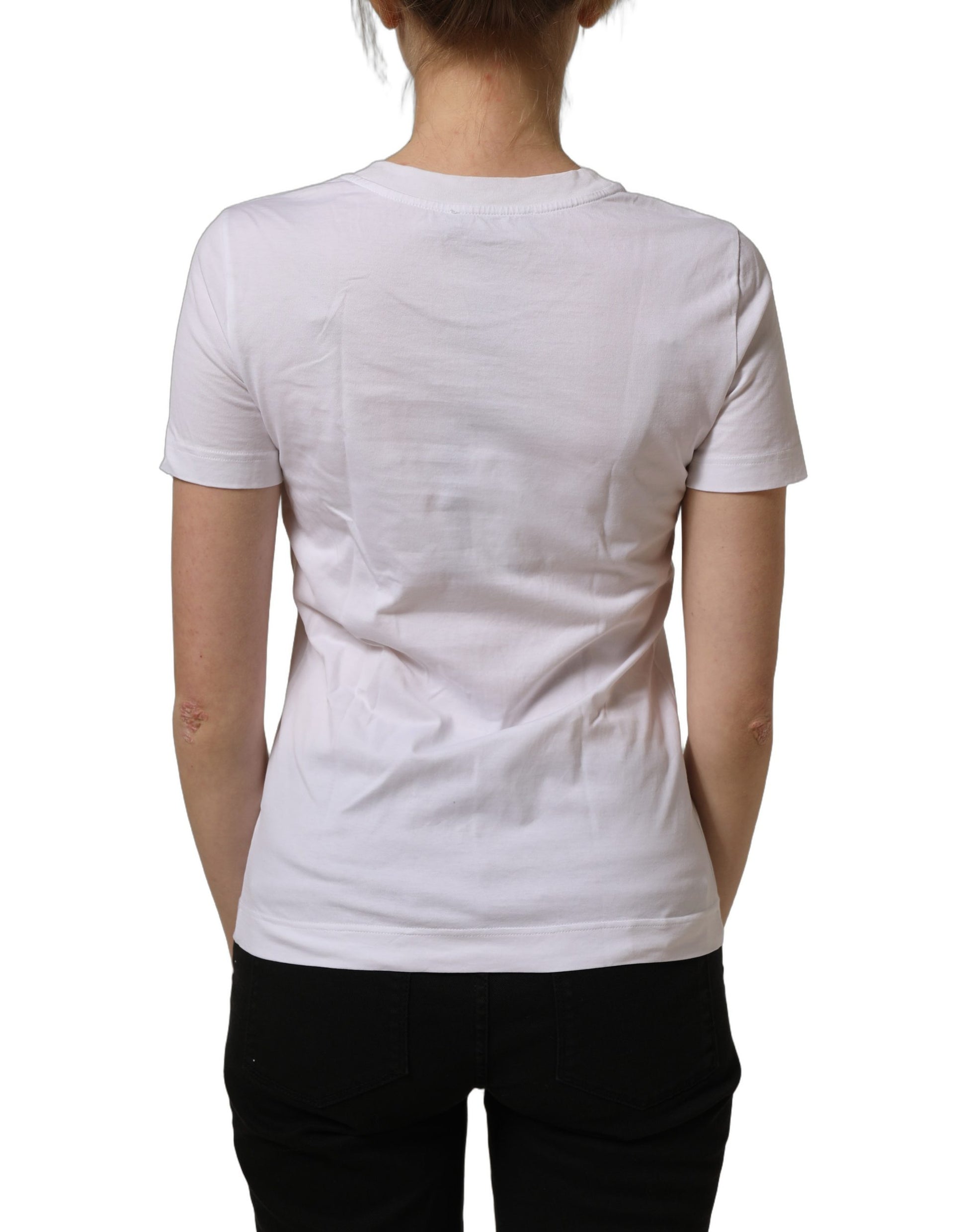 White Cotton Rose Patch Crew Neck T-shirt