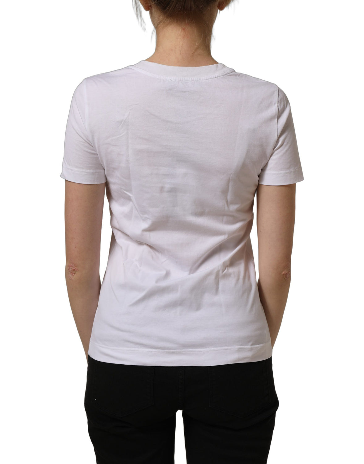 White Cotton Rose Patch Crew Neck T-shirt