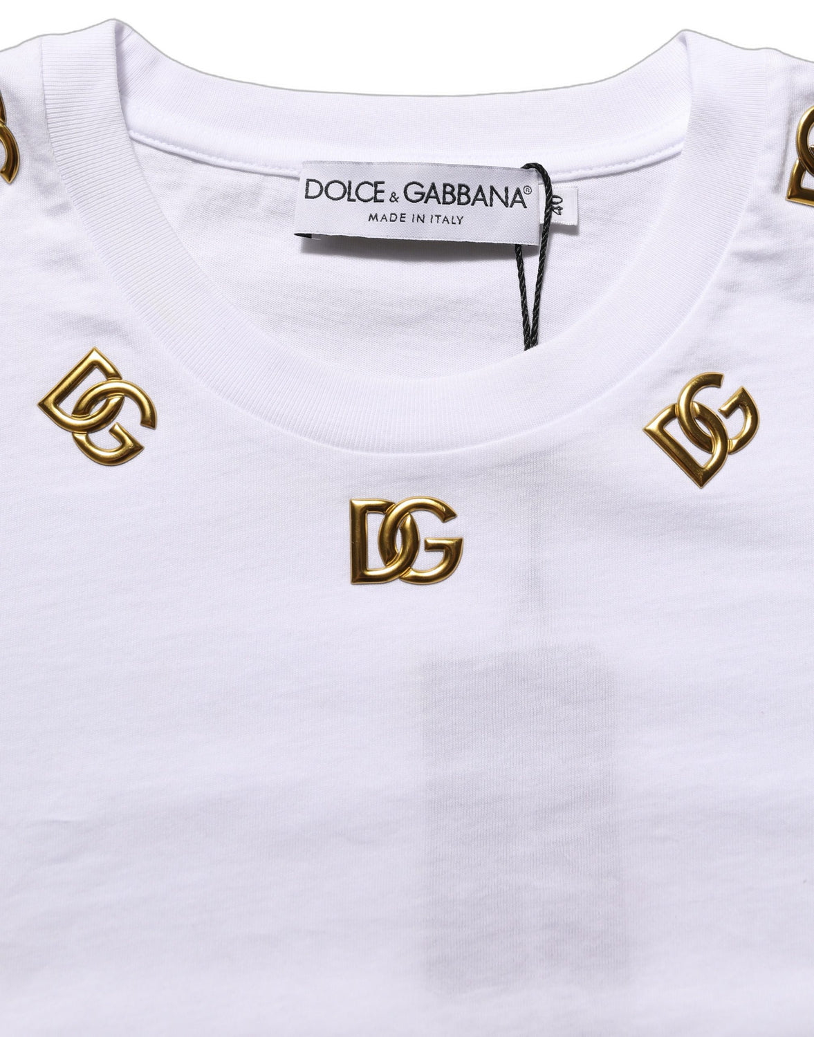 White Cotton Gold DG Logo Crew Neck T-shirt