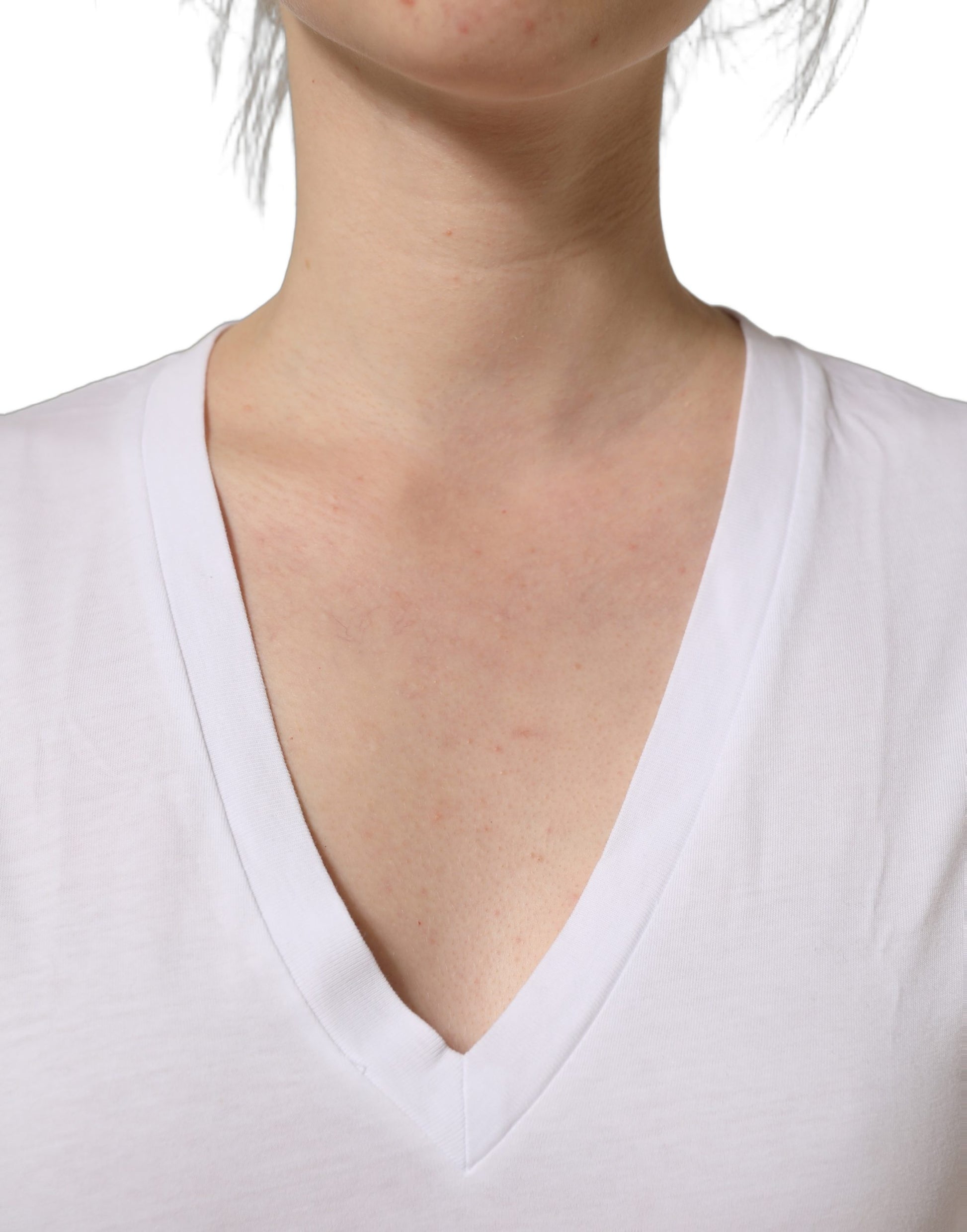 White Cotton Gold DG Logo V-Neck T-shirt