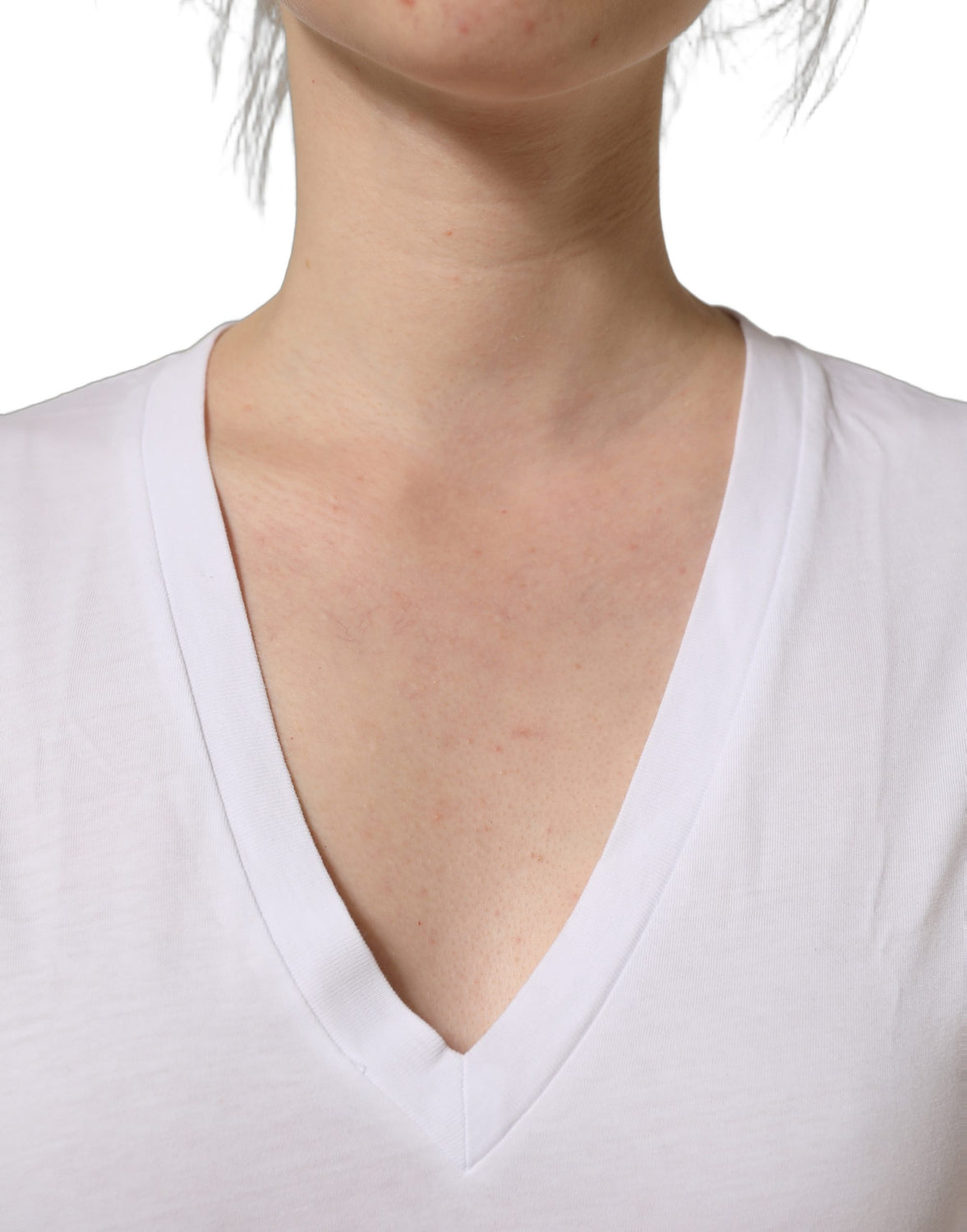 White Cotton Gold DG Logo V-Neck T-shirt