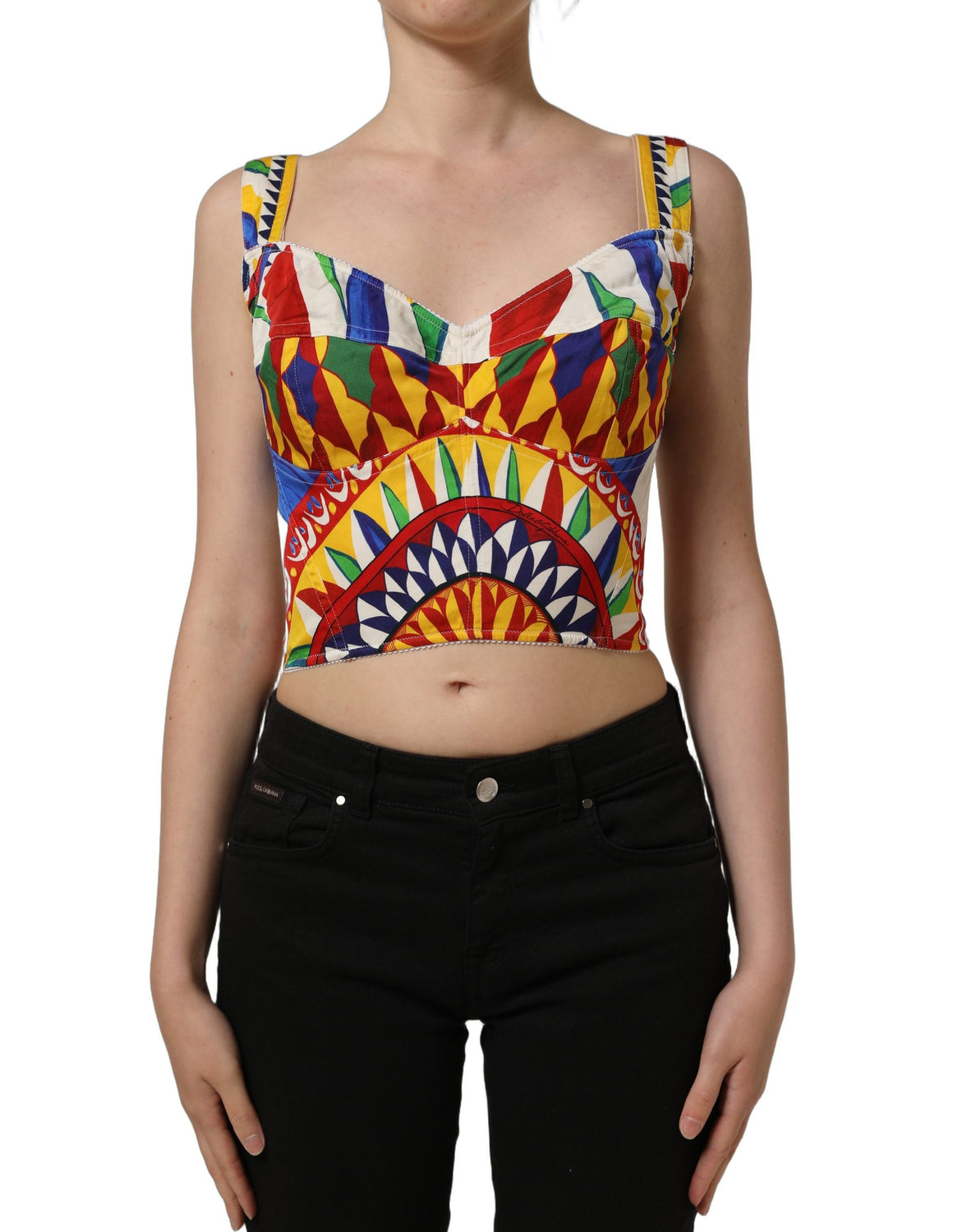 Multicolor Silk Carretto Print Cropped Tank Top