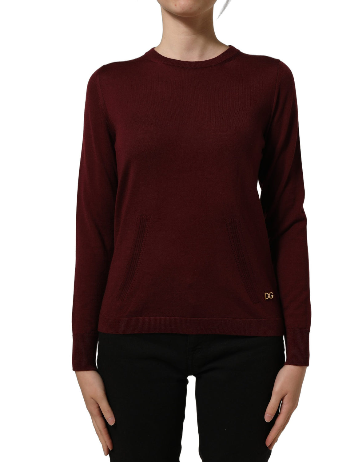 Maroon Wool Knitted CrewNeck Pullover Sweater