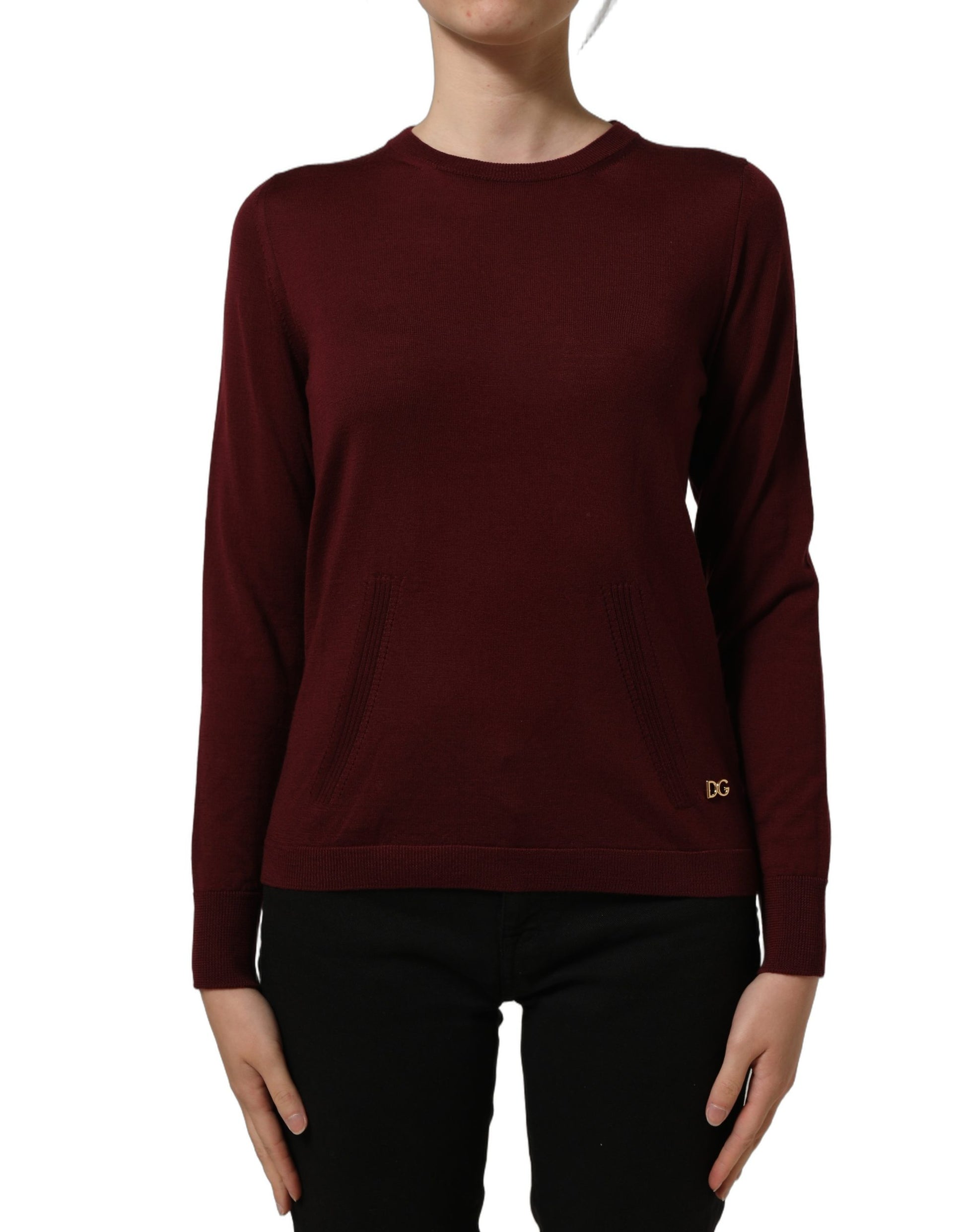 Maroon Wool Knitted CrewNeck Pullover Sweater