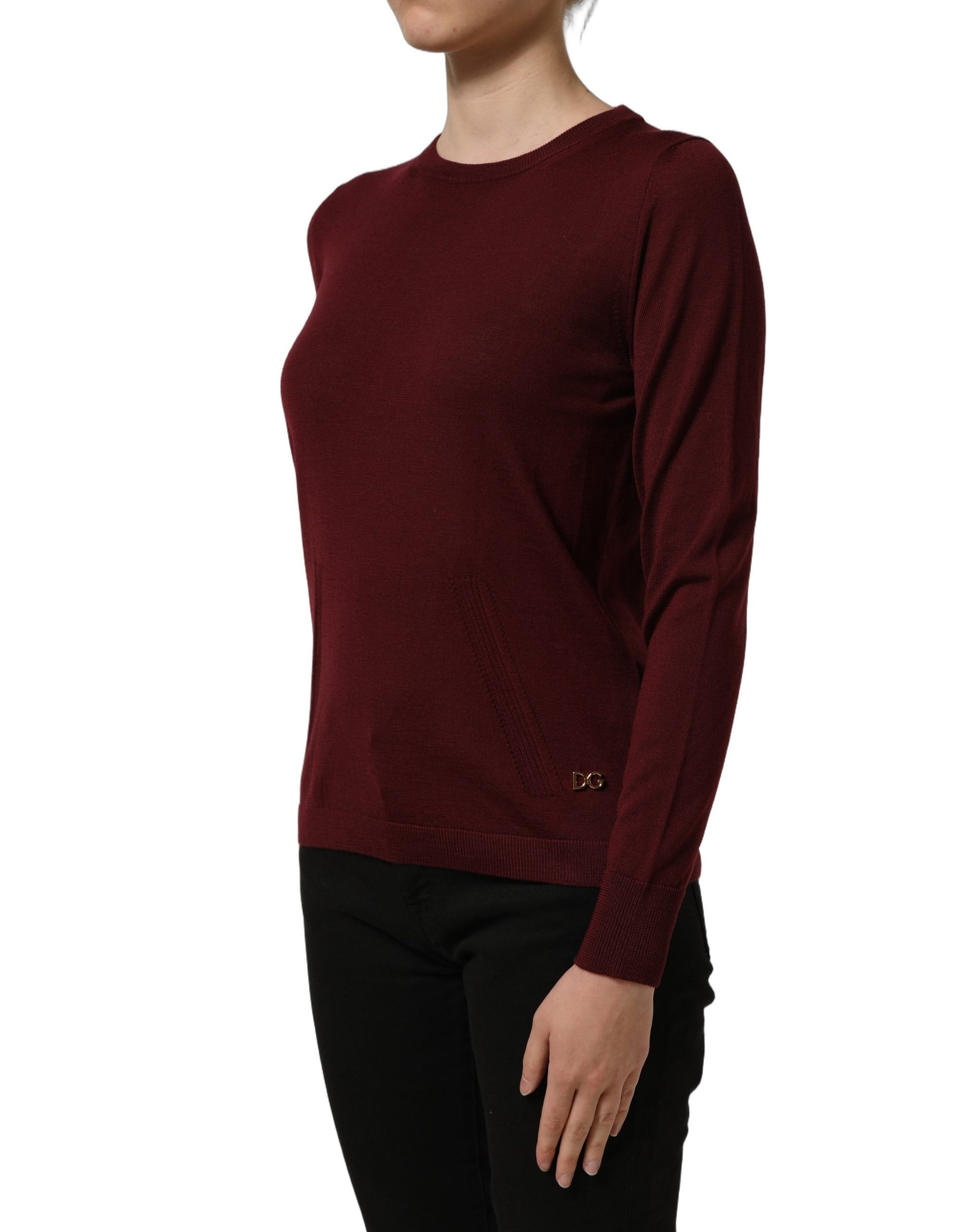 Maroon Wool Knitted CrewNeck Pullover Sweater
