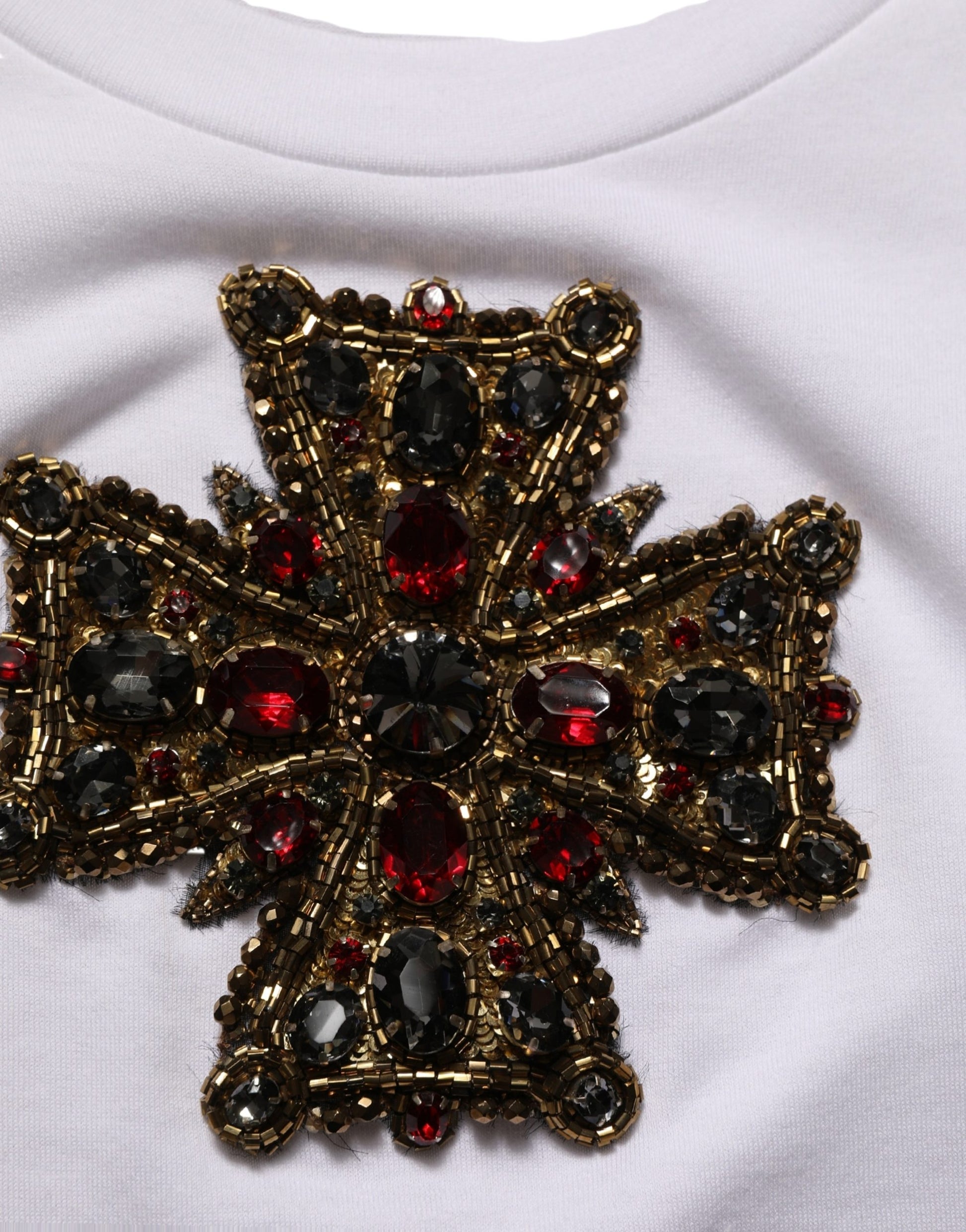 White Crystal Embellished Cross Top T-shirt