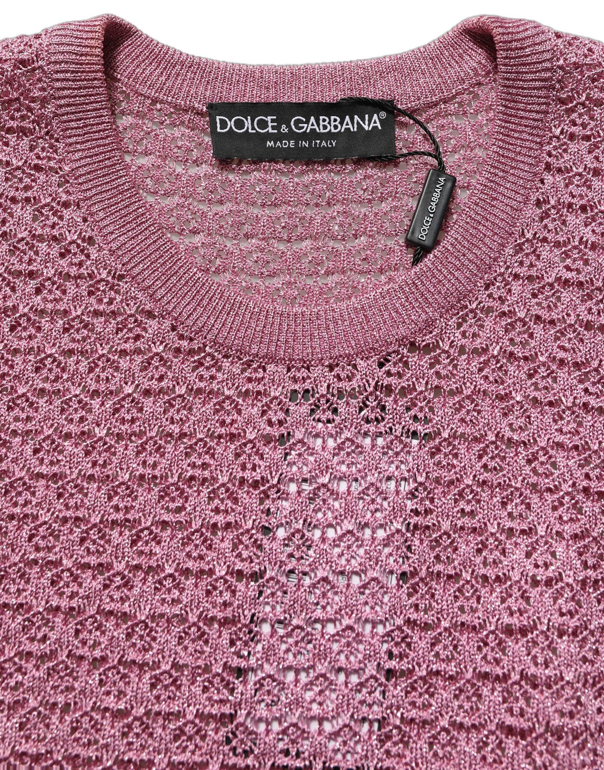 Pink Sheer Mesh Crew Neck Sleeveless Tank Top
