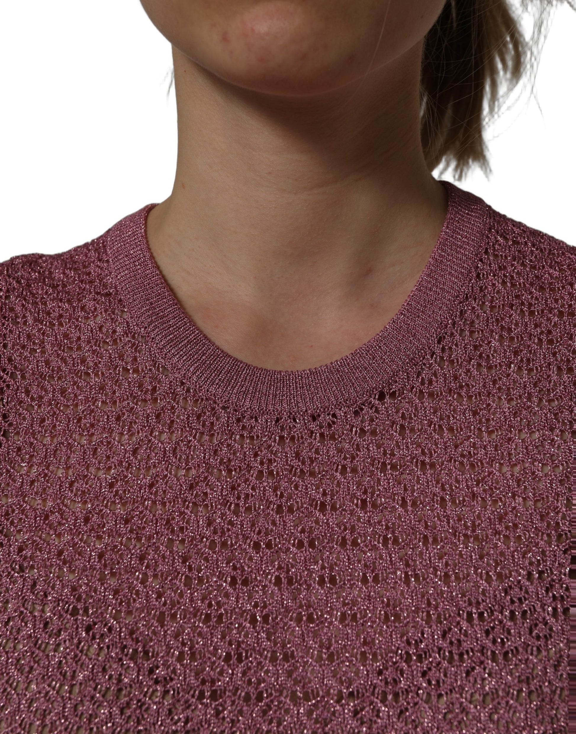 Pink Sheer Mesh Crew Neck Sleeveless Tank Top