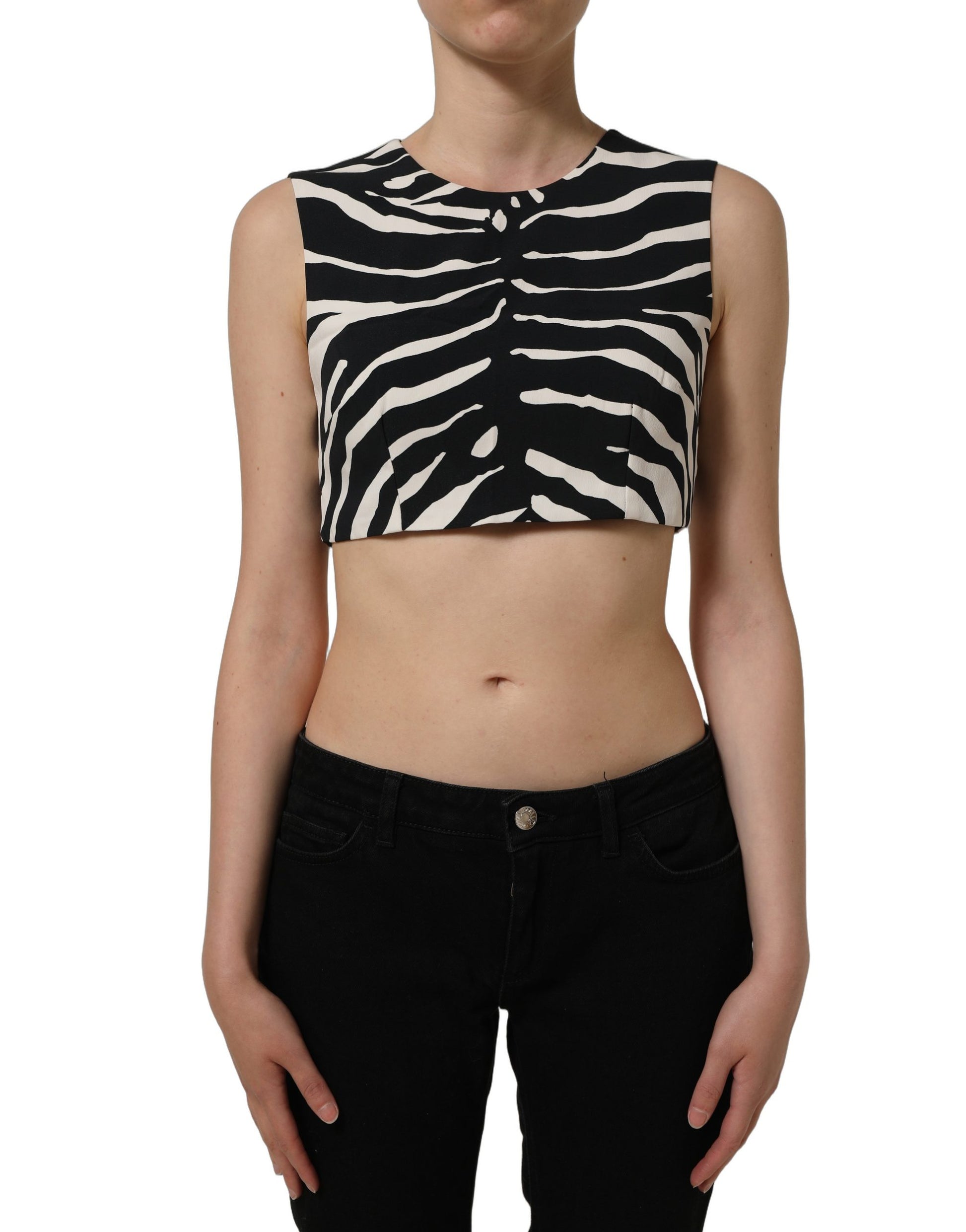 Black White Zebra Sleeveless Cropped Tank Top