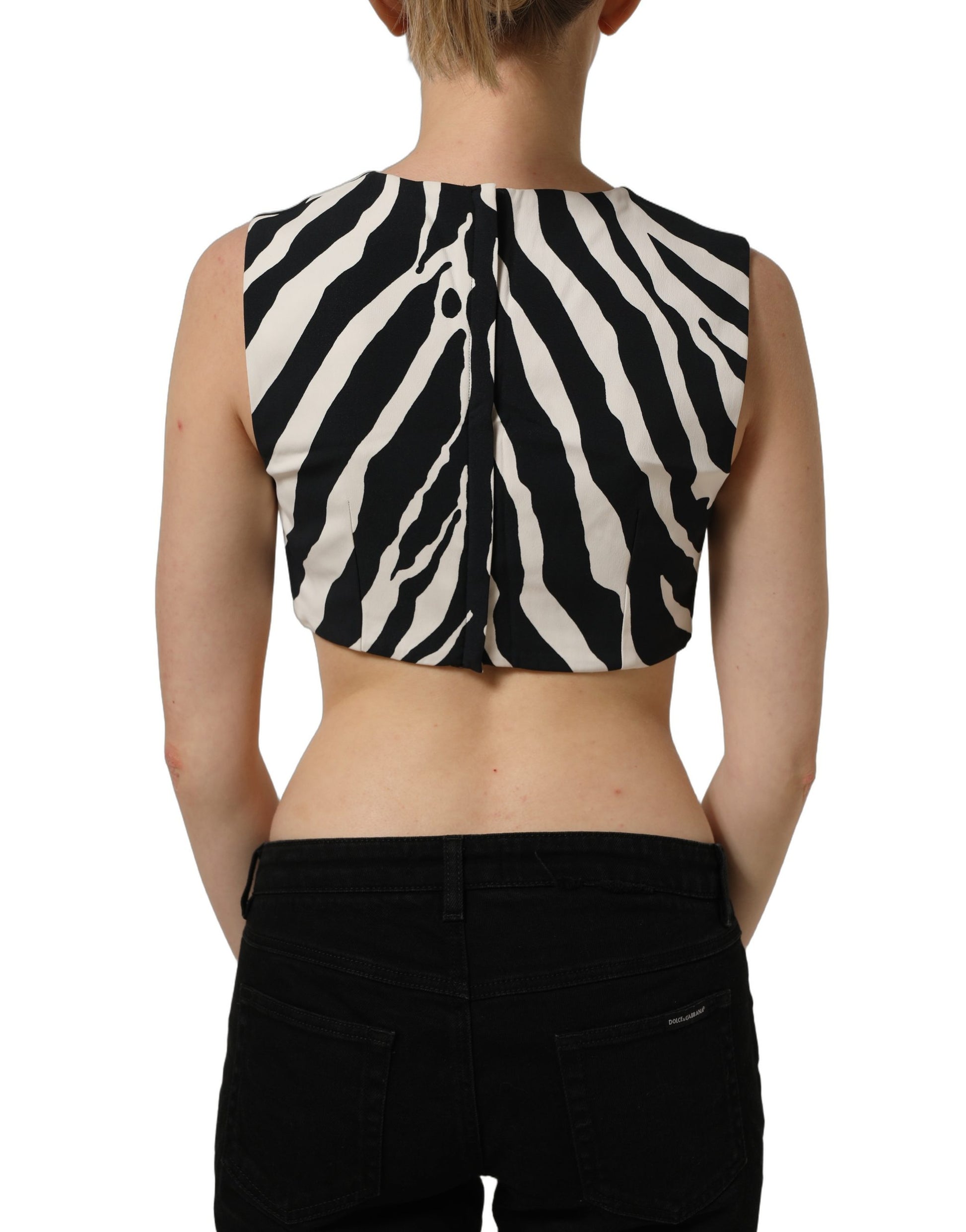 Black White Zebra Sleeveless Cropped Tank Top