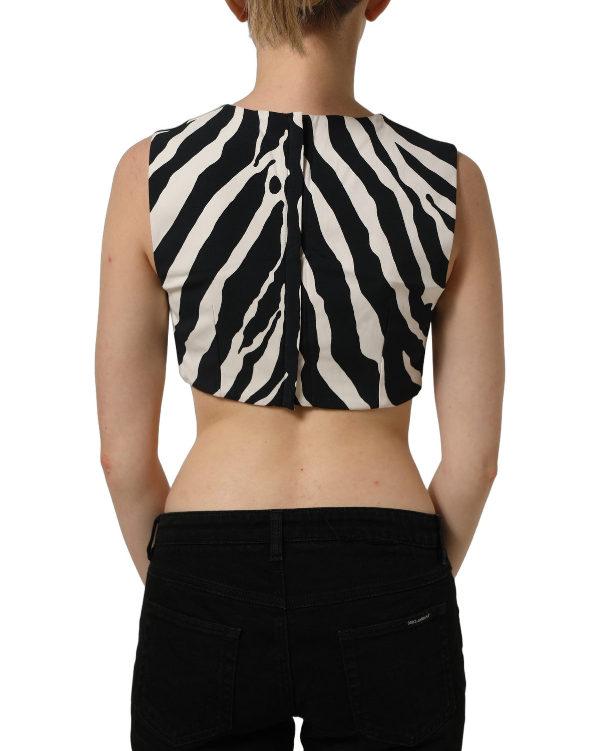 Black White Zebra Sleeveless Cropped Tank Top