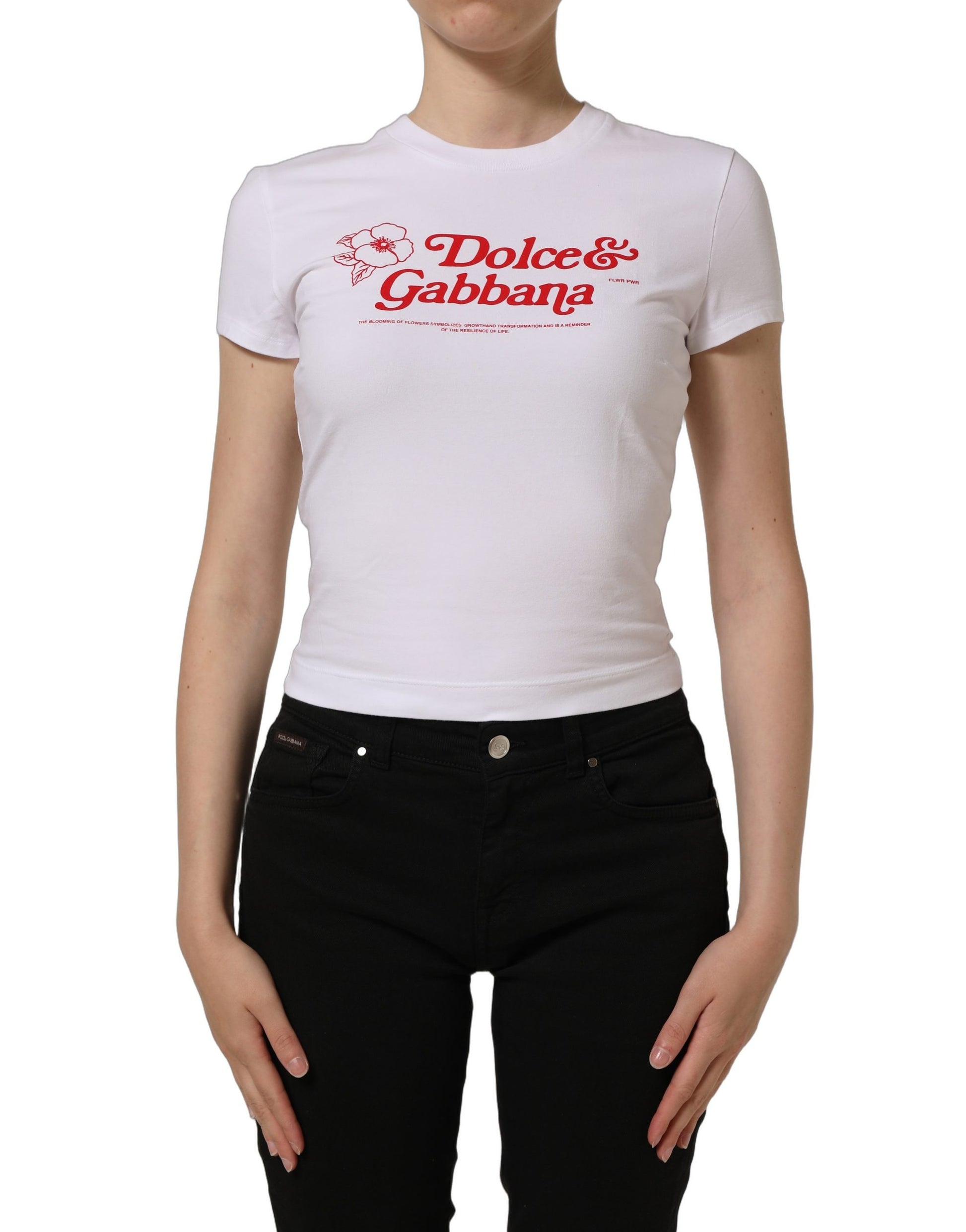 White Floral Logo Print Crew Neck T-shirt