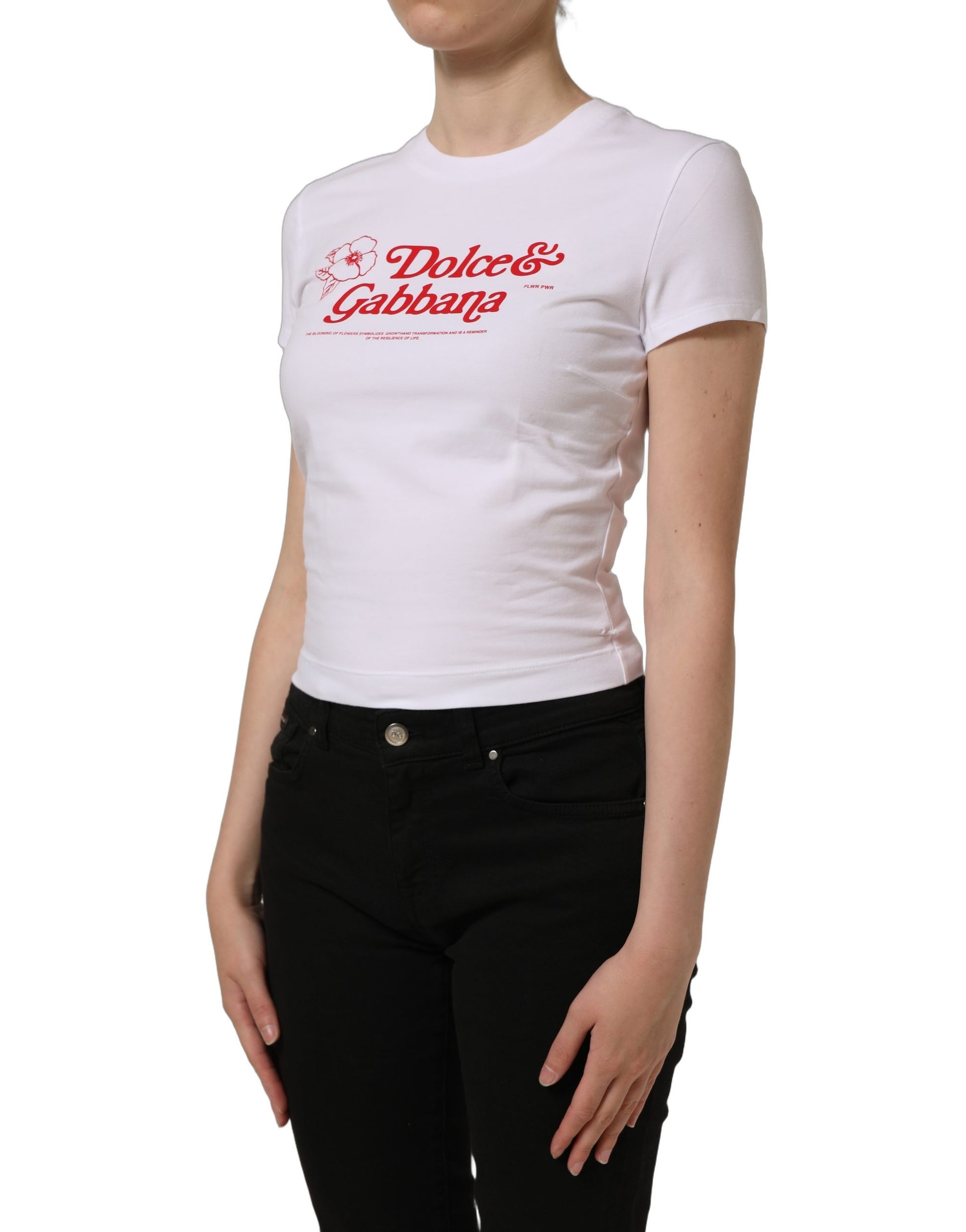 White Floral Logo Print Crew Neck T-shirt