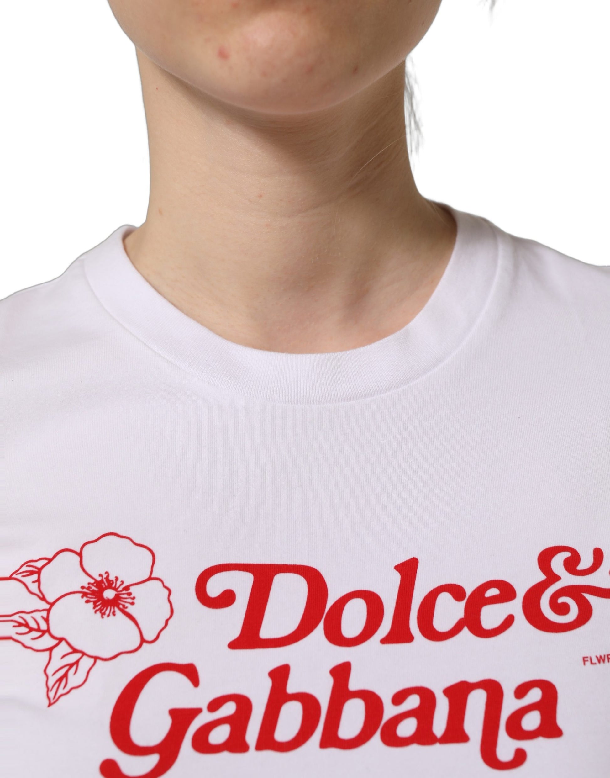 White Floral Logo Print Crew Neck T-shirt