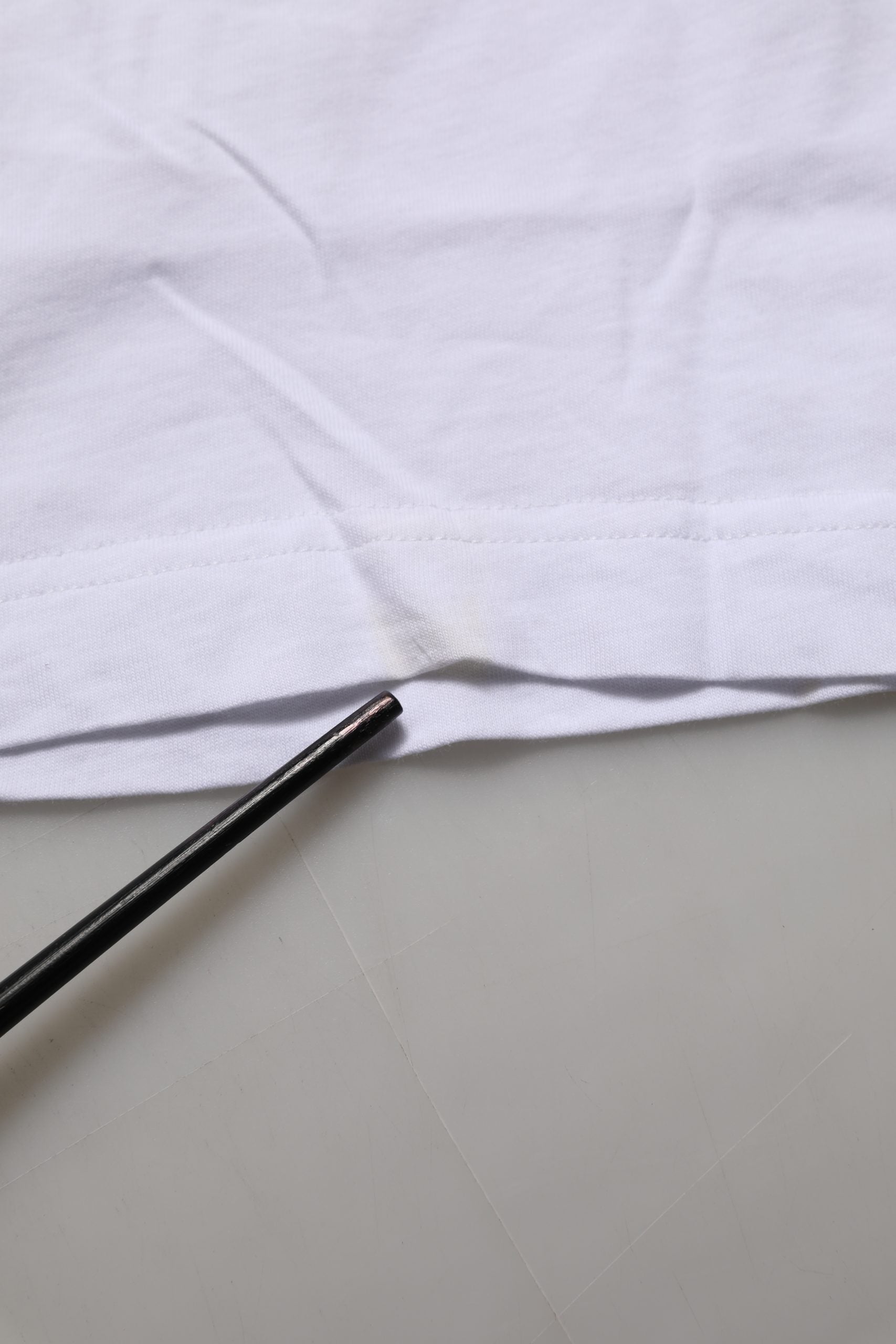 White Logo Patch Cotton Crew Neck T-shirt