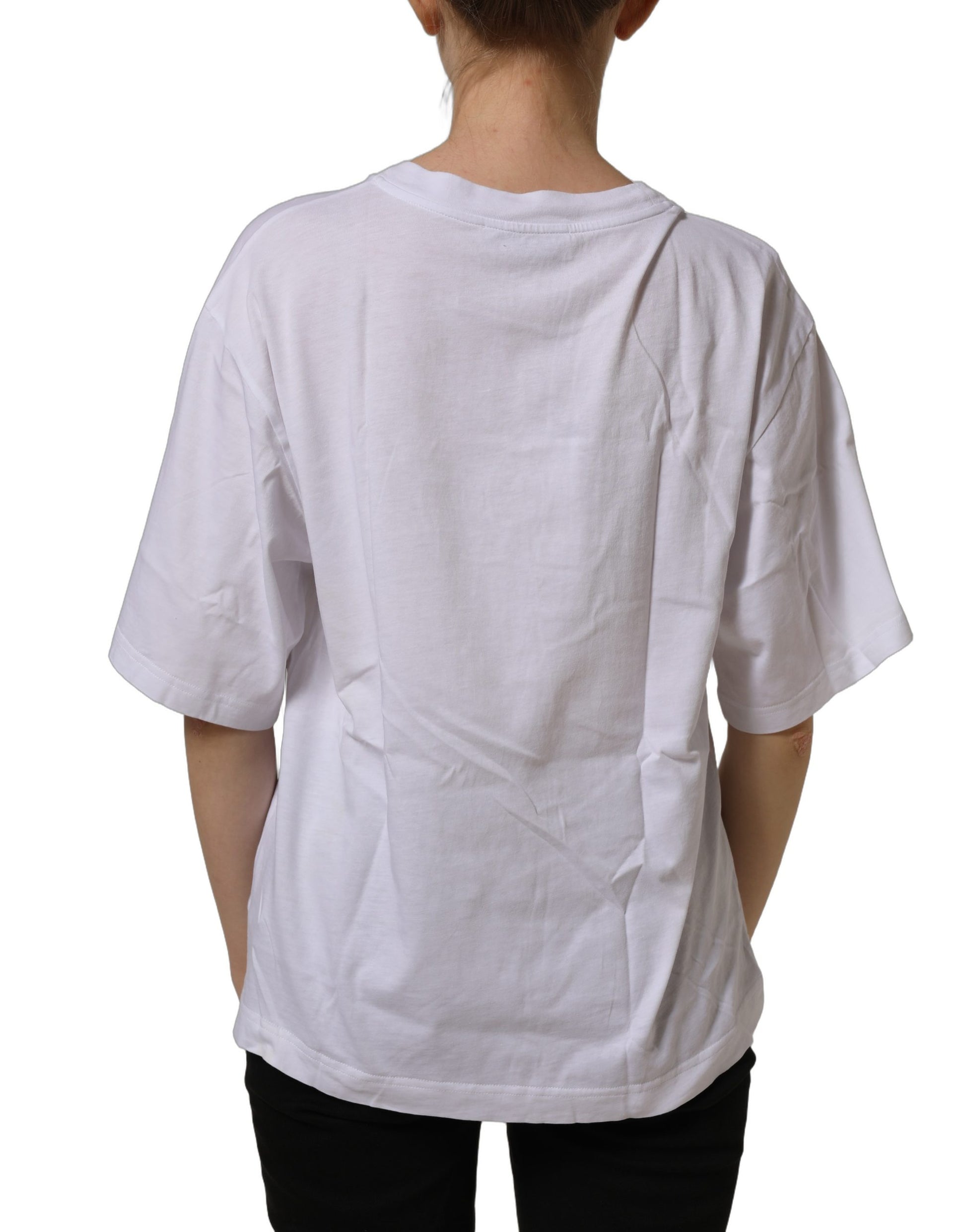 White Logo Patch Cotton Crew Neck T-shirt