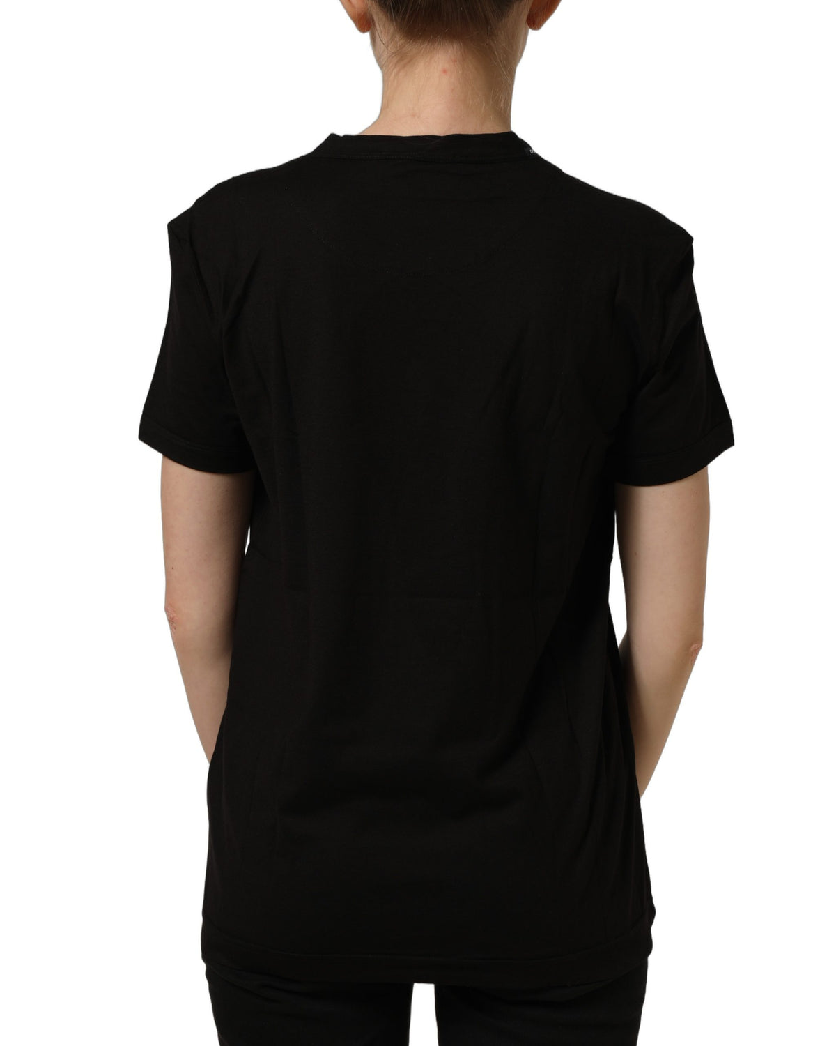 Black Cotton Crew Neck Short Sleeves T-shirt