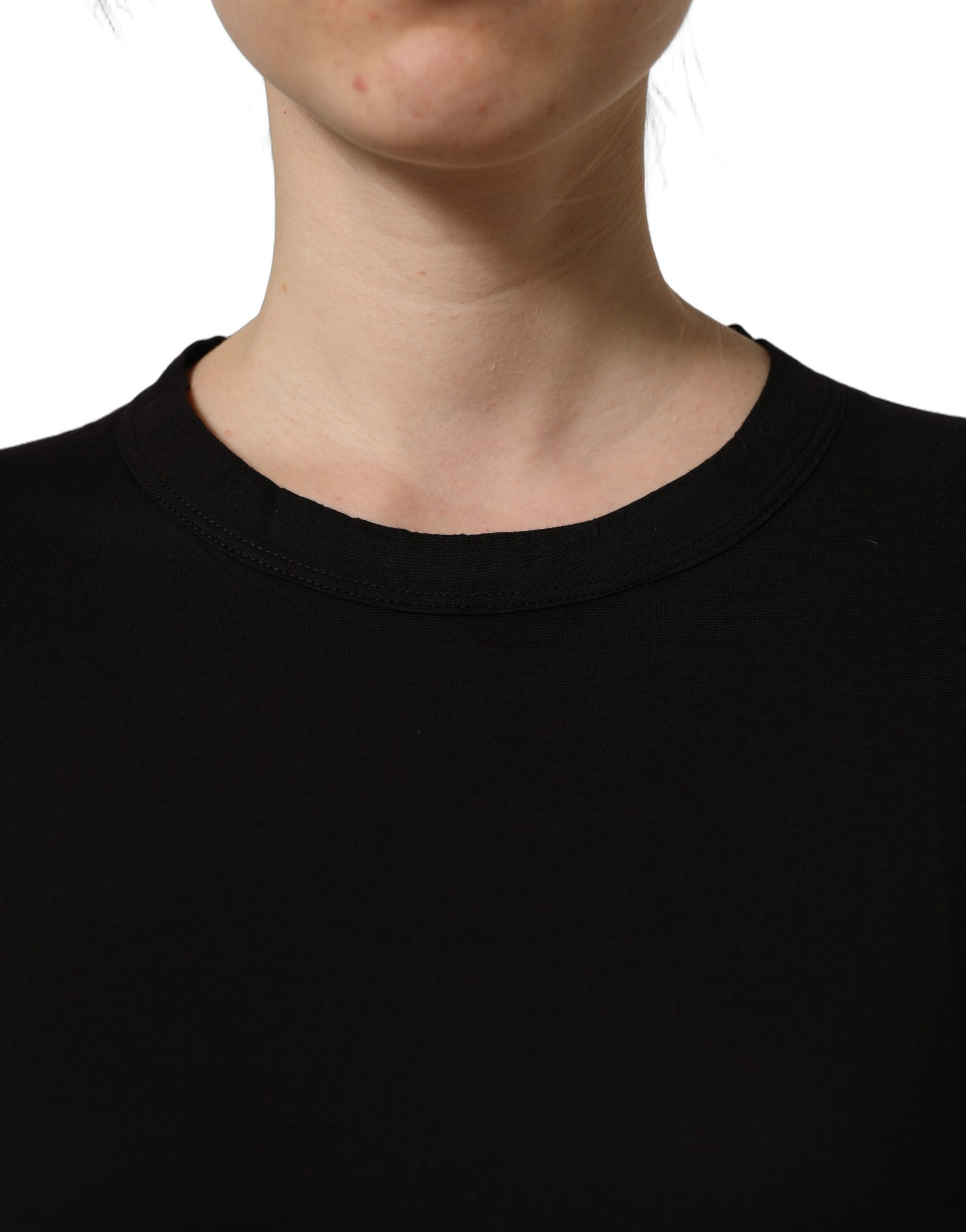 Black Cotton Crew Neck Short Sleeves T-shirt
