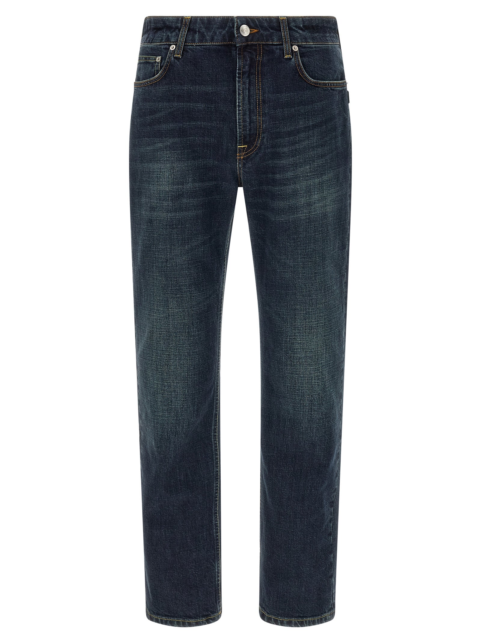 Blue Cotton Straight-Leg Jeans