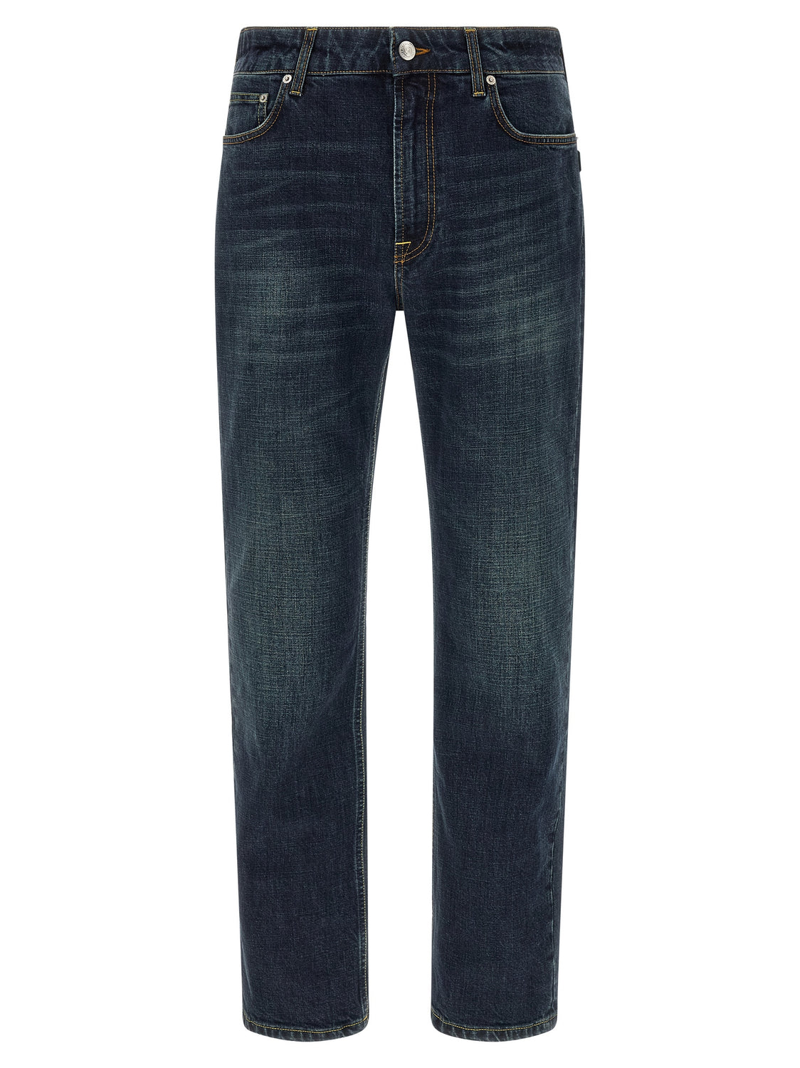 Blue Cotton Straight-Leg Jeans