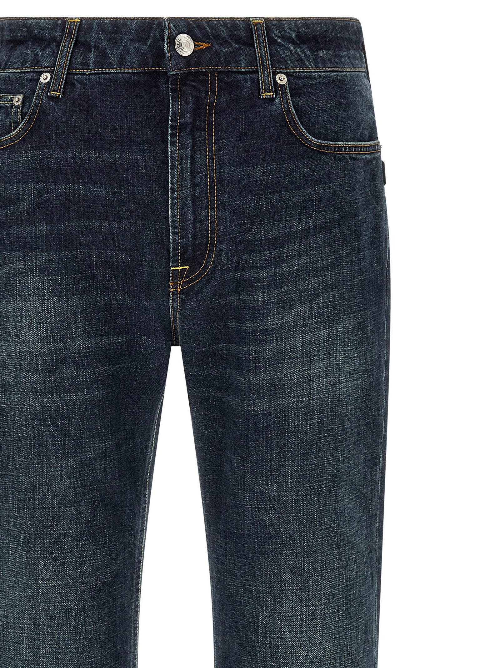 Blue Cotton Straight-Leg Jeans