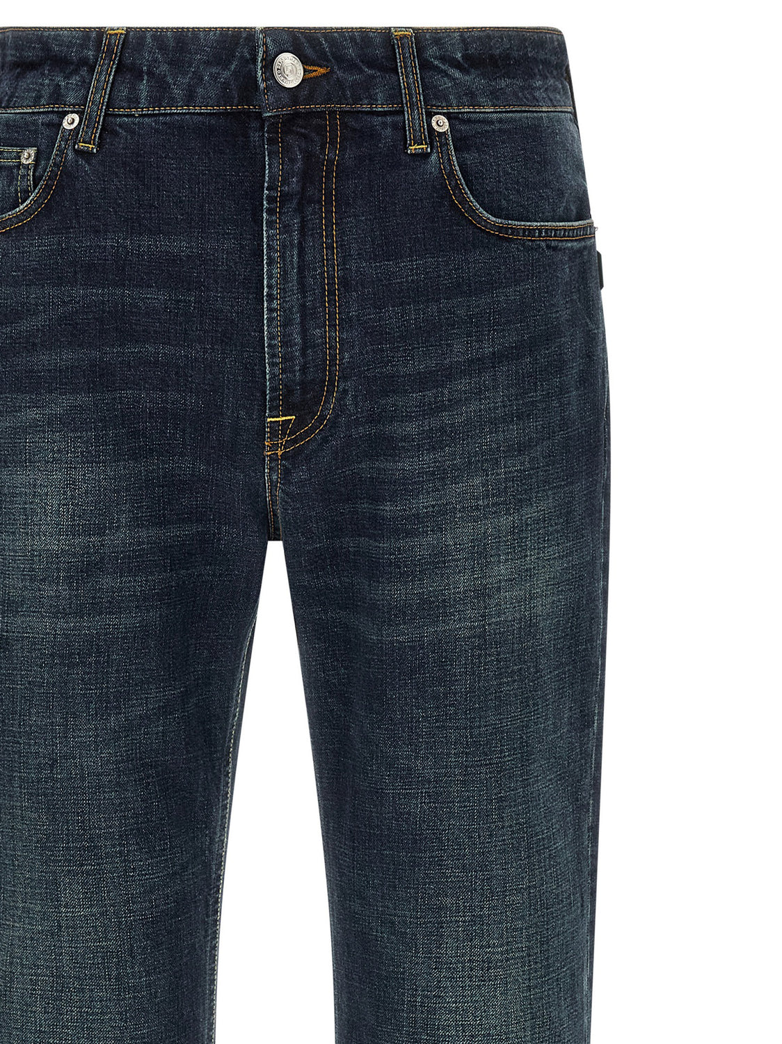 Blue Cotton Straight-Leg Jeans