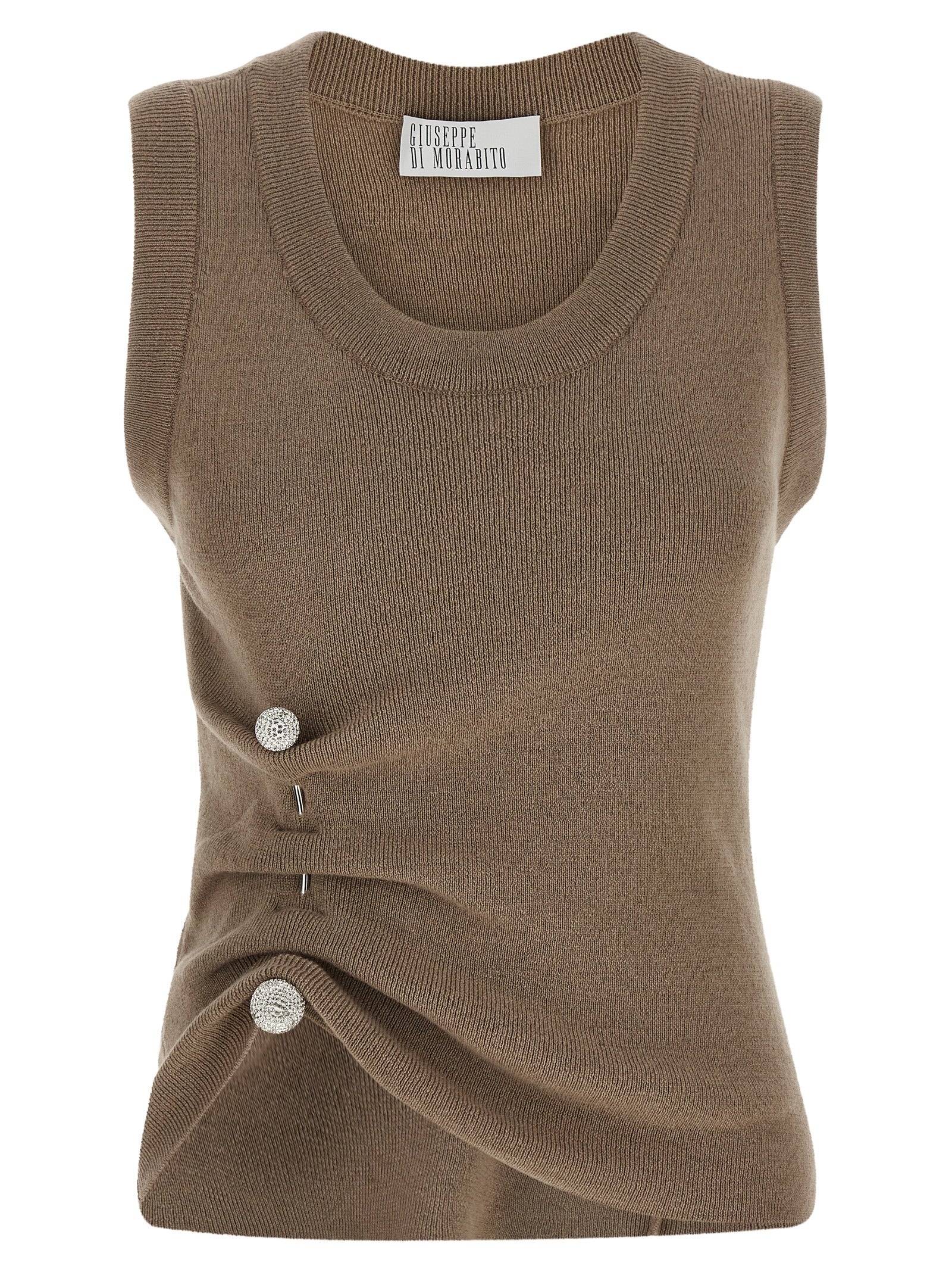 Beige Virgin Wool Sleeveles T-Shirt
