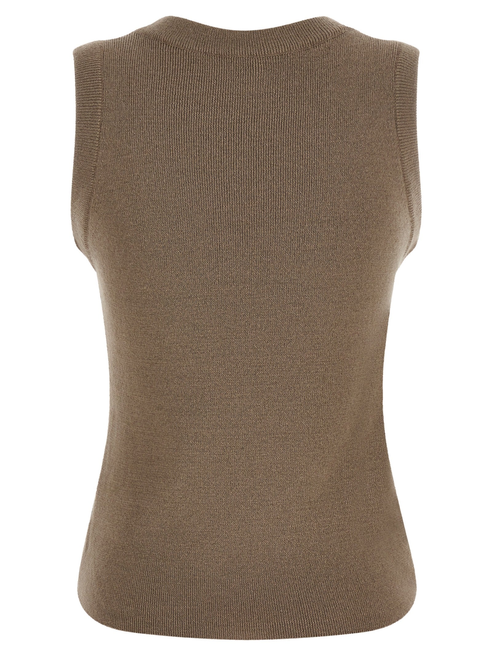 Beige Virgin Wool Sleeveles T-Shirt