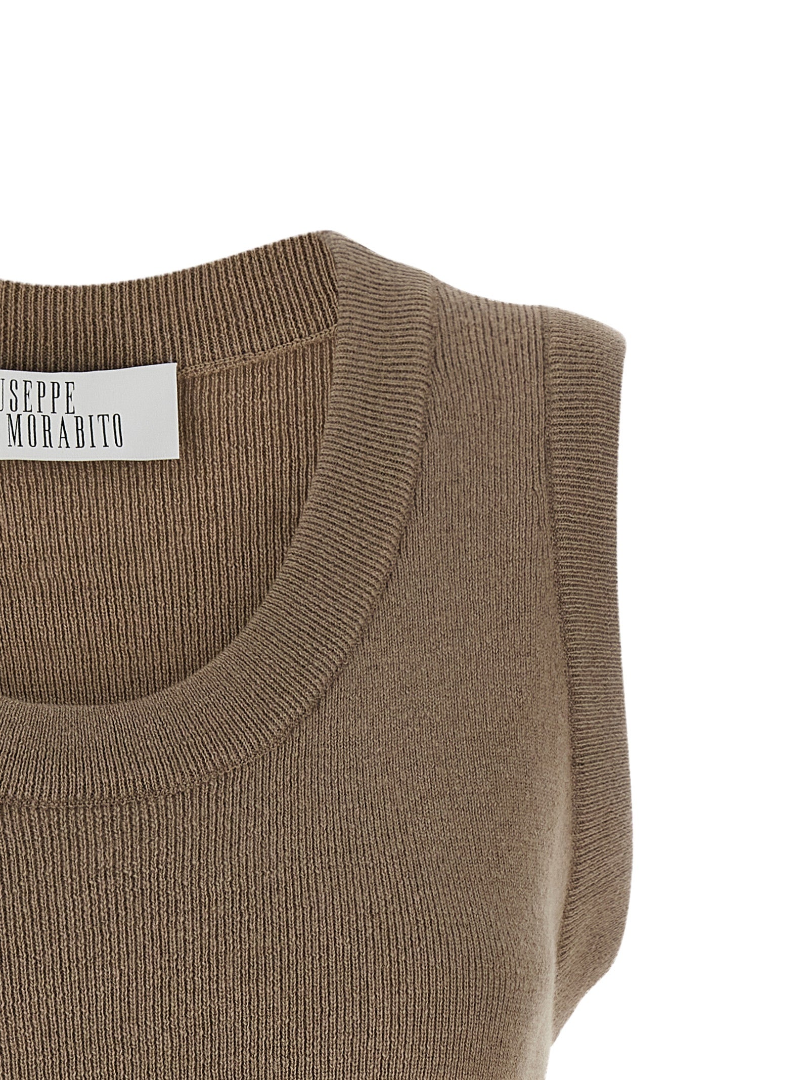 Beige Virgin Wool Sleeveles T-Shirt