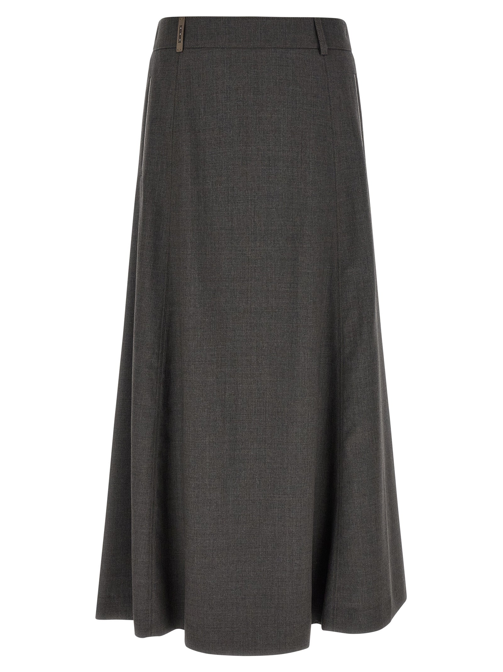 Gray Virgin Wool Midi Skirt