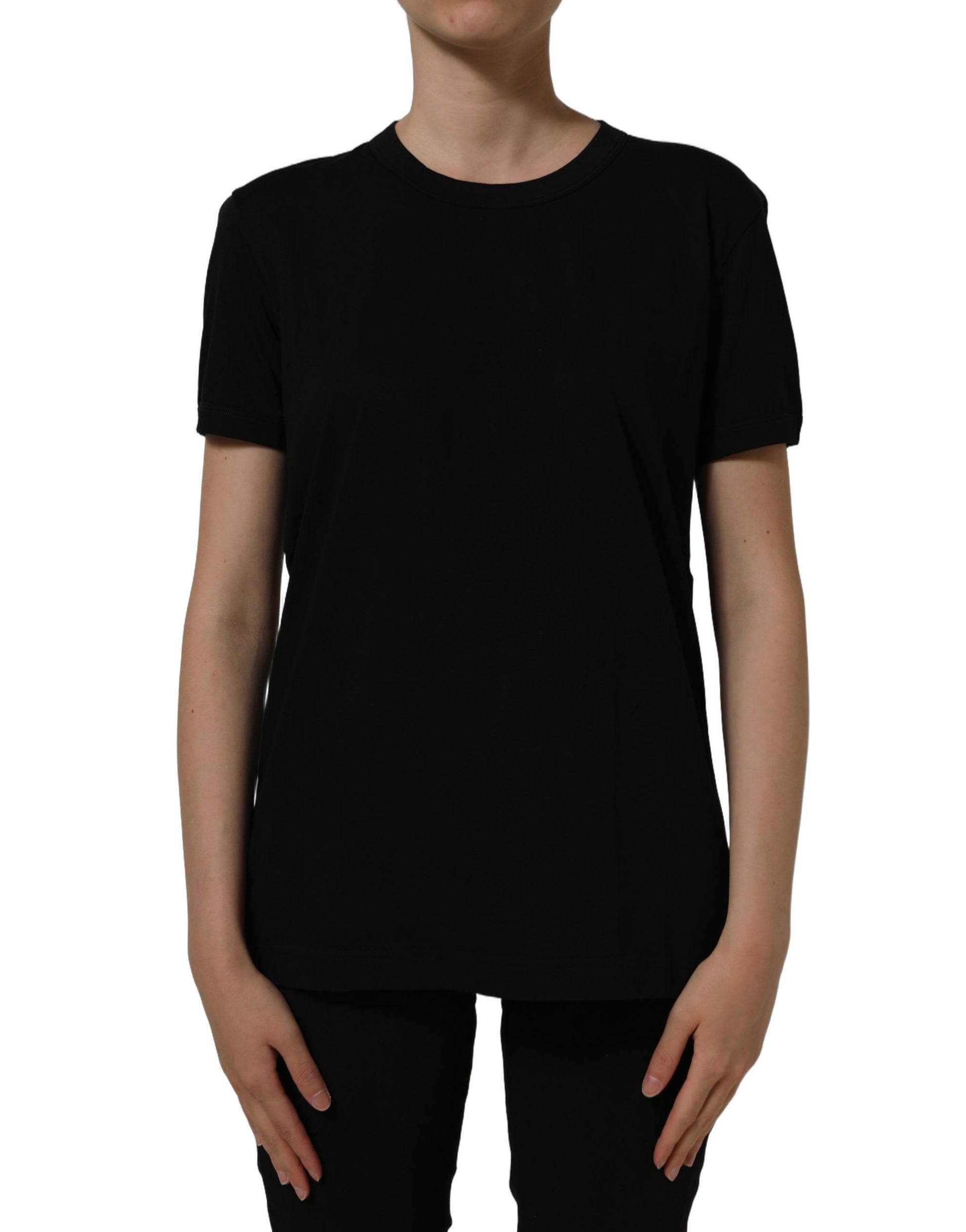 Black Cotton Crew Neck Short Sleeves T-shirt
