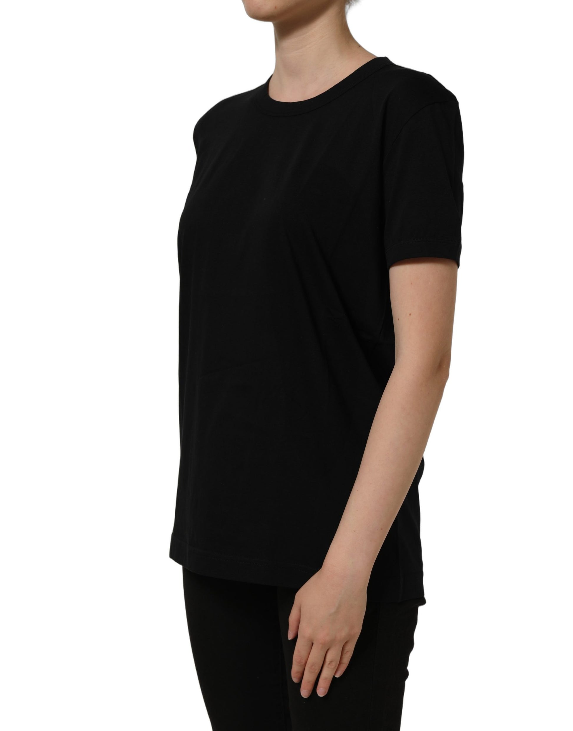 Black Cotton Crew Neck Short Sleeves T-shirt