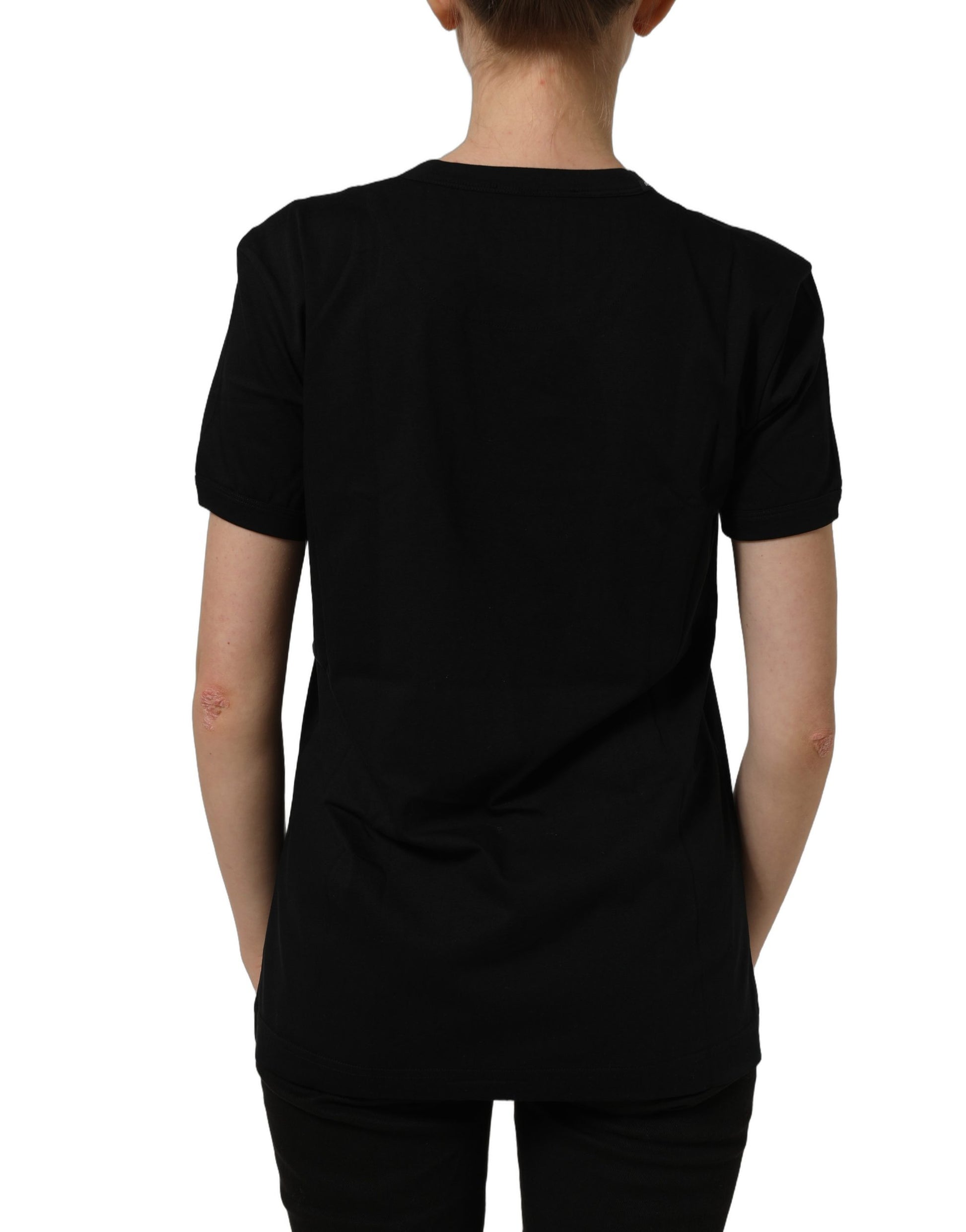 Black Cotton Crew Neck Short Sleeves T-shirt