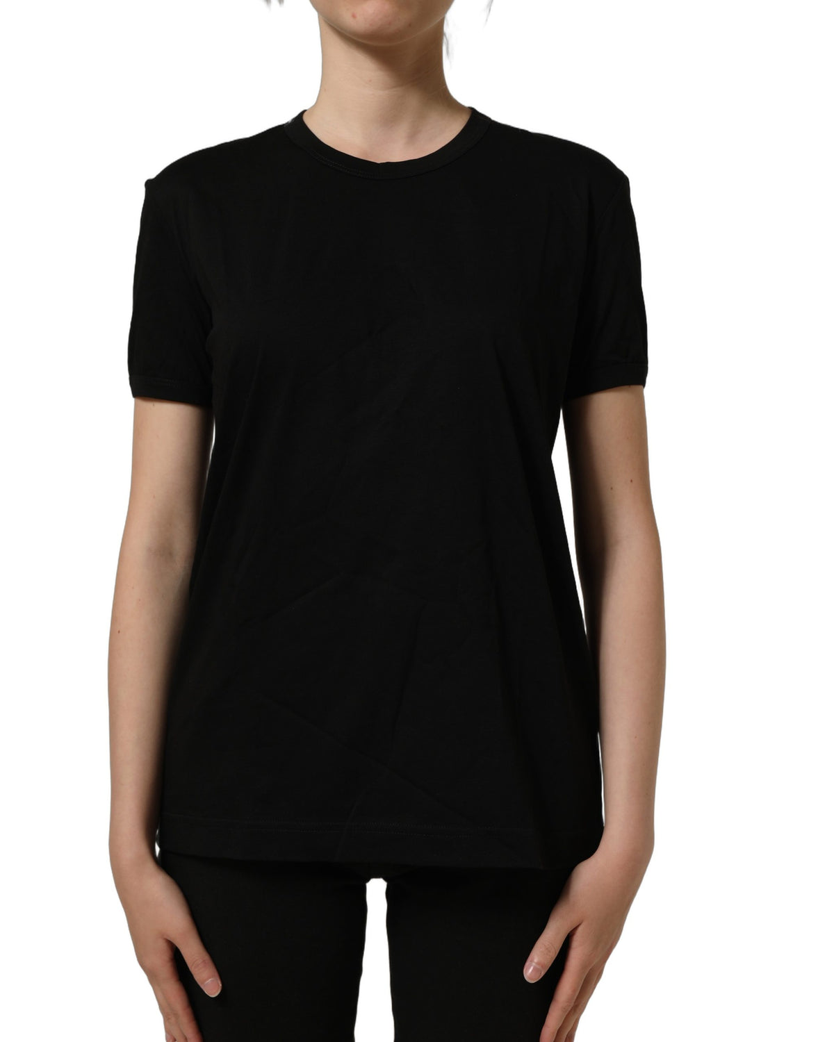 Black Cotton Crew Neck Short Sleeves T-shirt