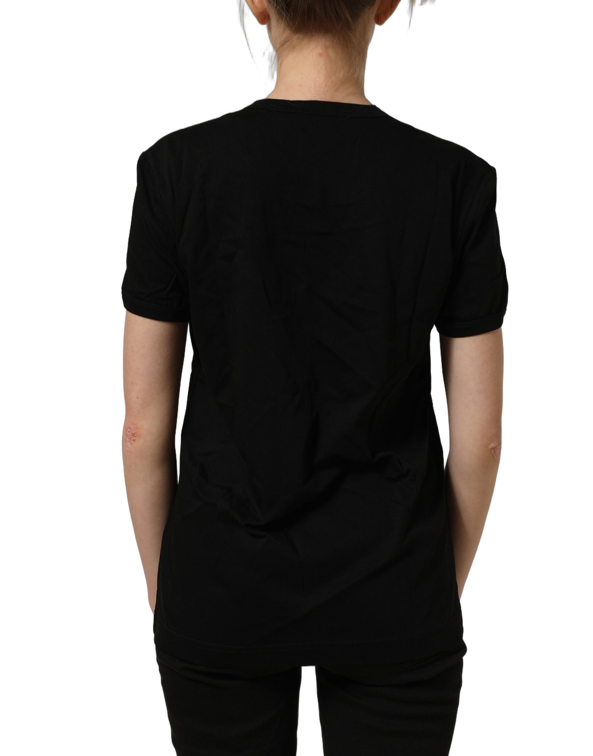Black Cotton Crew Neck Short Sleeves T-shirt