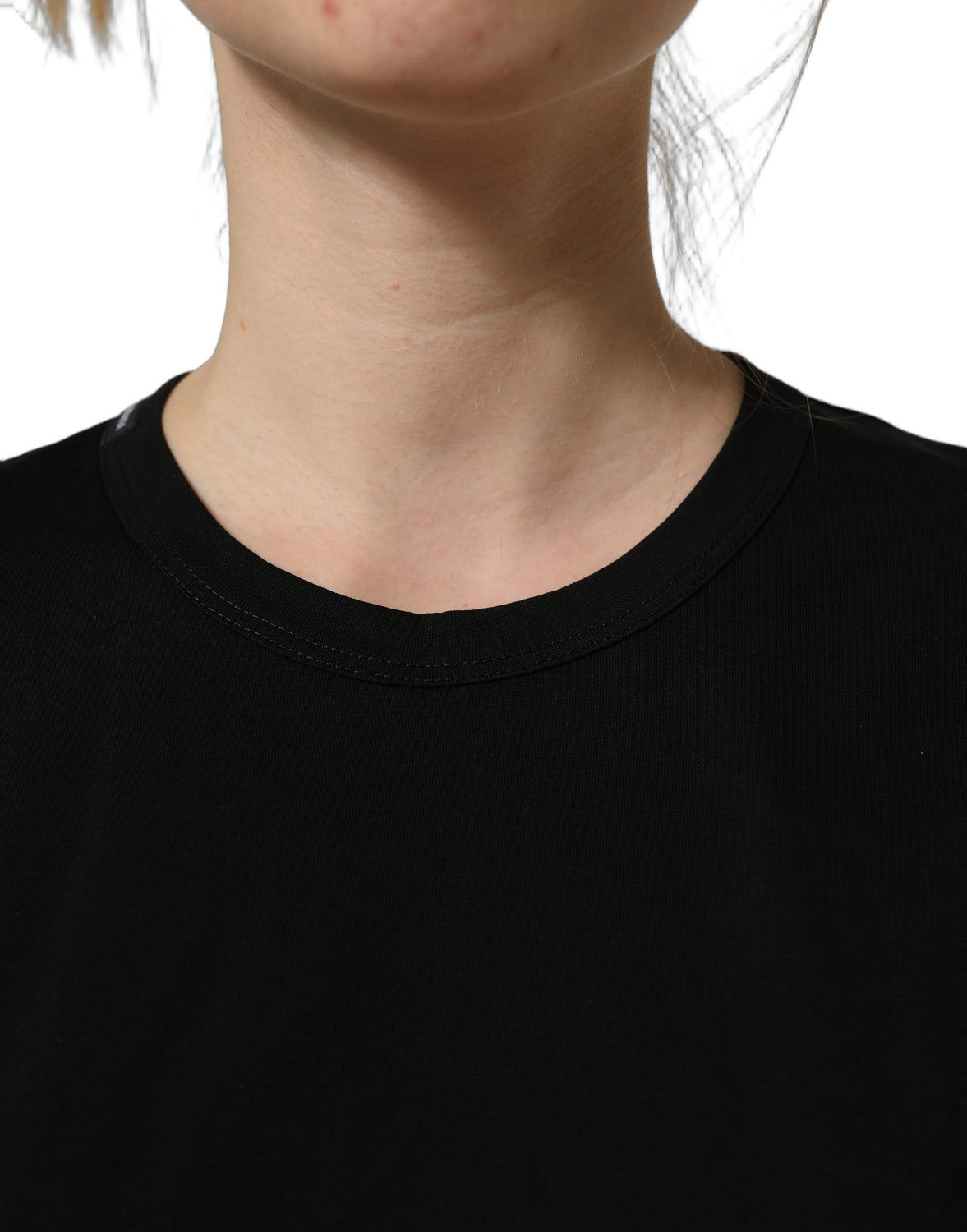 Black Cotton Crew Neck Short Sleeves T-shirt