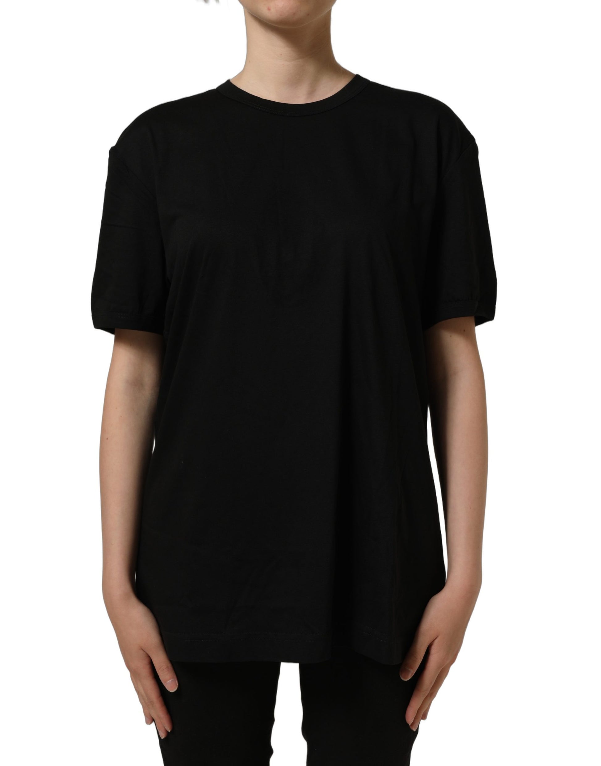 Black Cotton Crew Neck Short Sleeve T-shirt